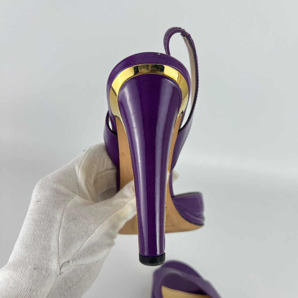 Jimmy Choo | Kennedy Purple Patent Leather Slingback Gold Heel (38.5)