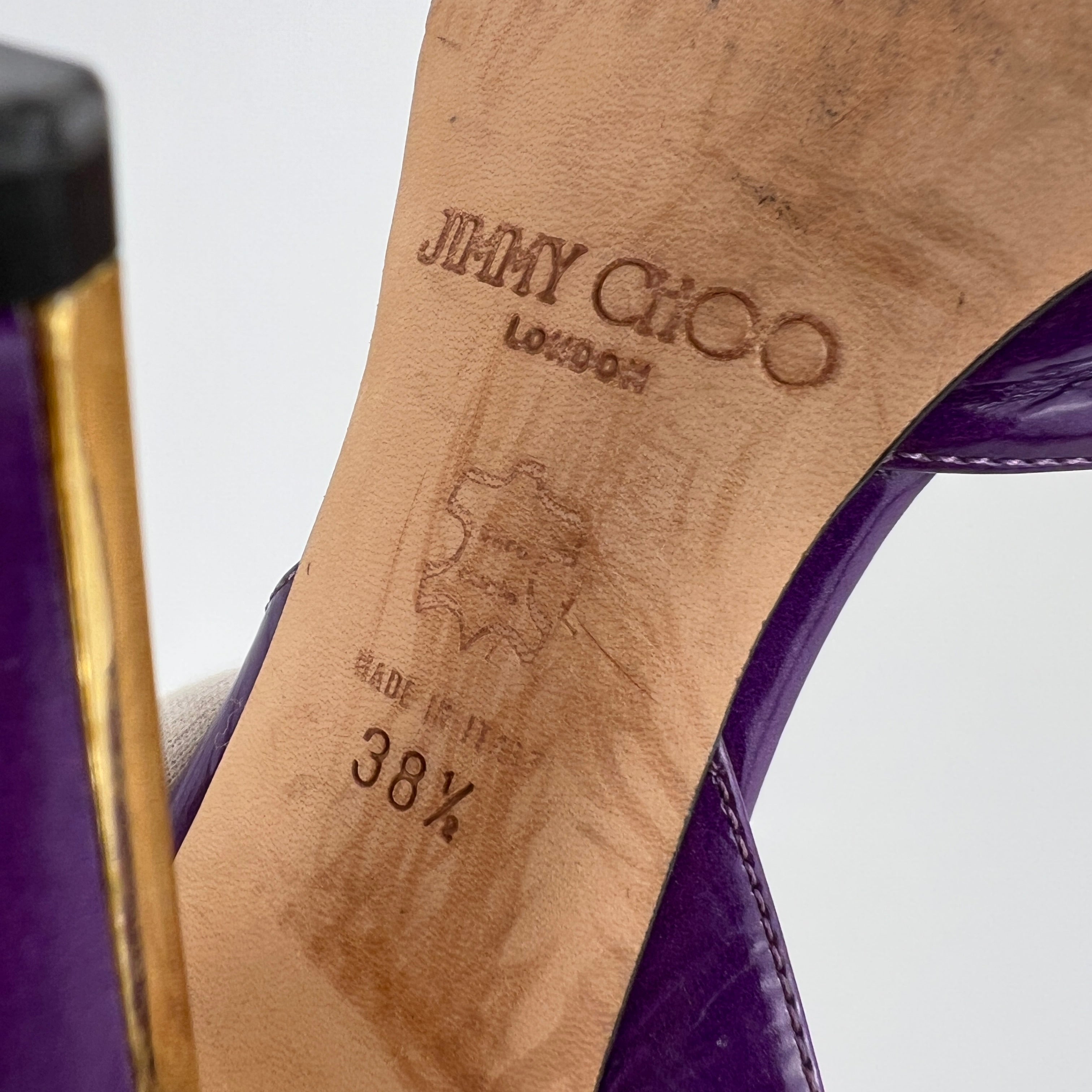 Jimmy Choo | Kennedy Purple Patent Leather Slingback Gold Heel (38.5)