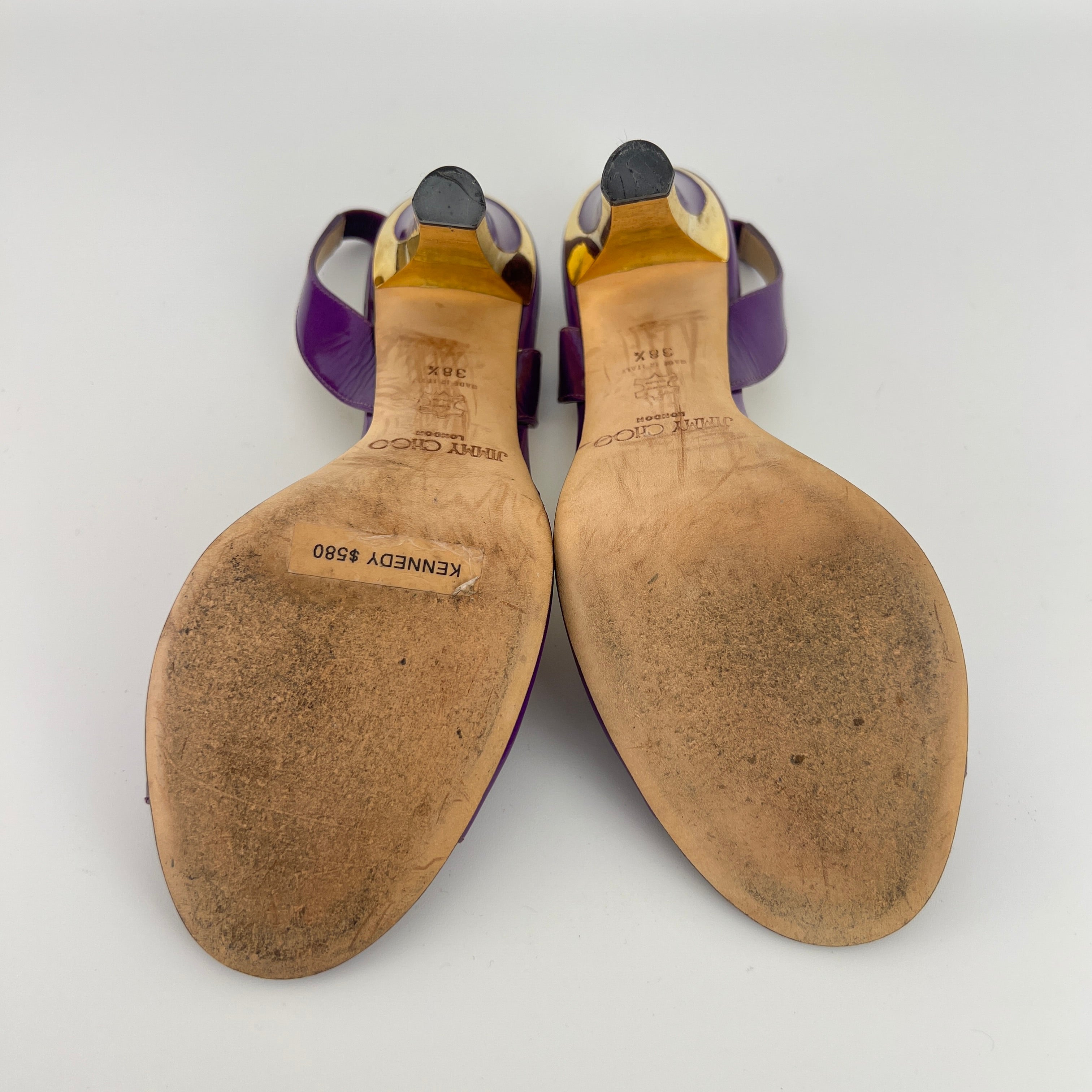 Jimmy Choo | Kennedy Purple Patent Leather Slingback Gold Heel (38.5)