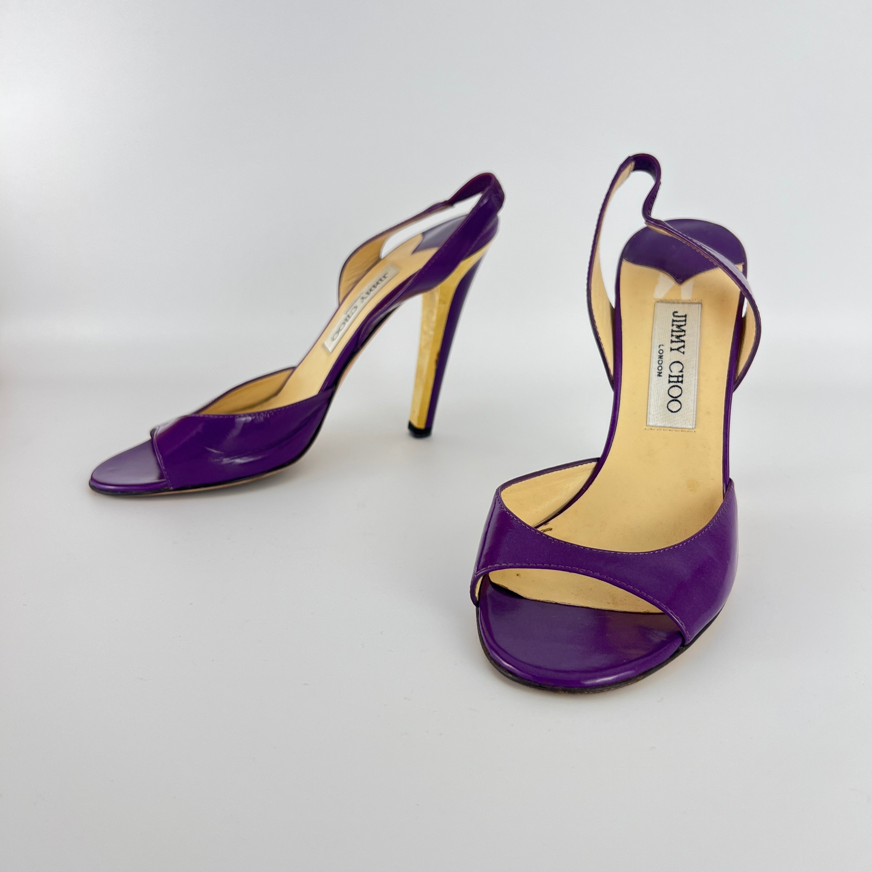 Jimmy Choo | Kennedy Purple Patent Leather Slingback Gold Heel (38.5)