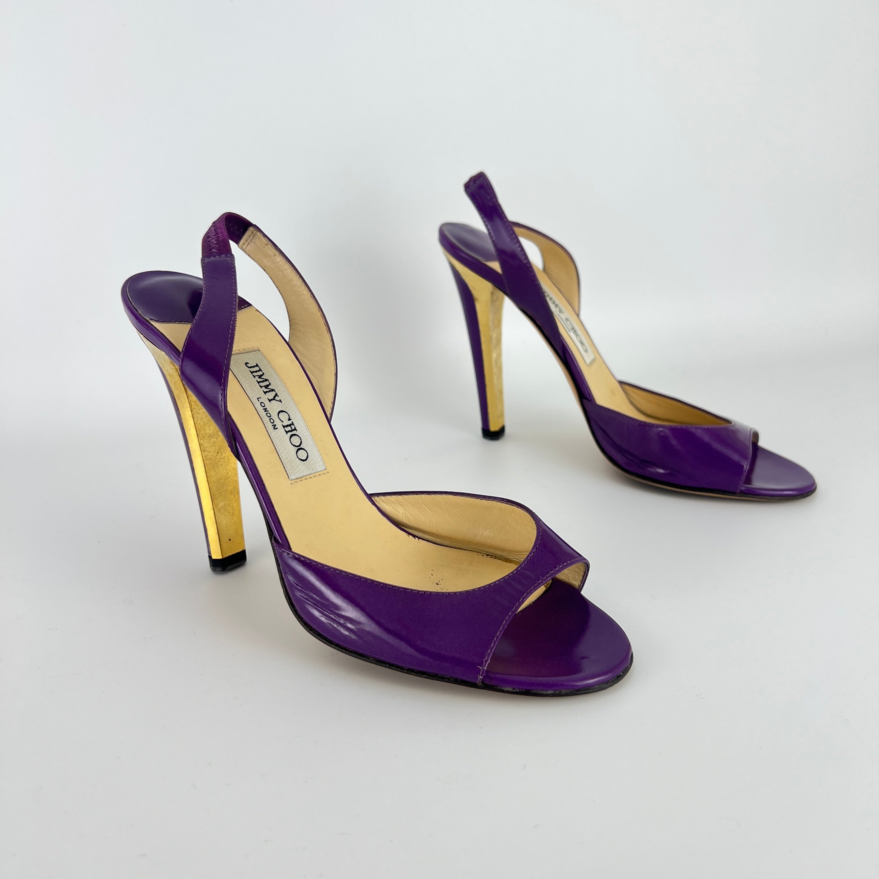 Jimmy Choo | Kennedy Purple Patent Leather Slingback Gold Heel (38.5)