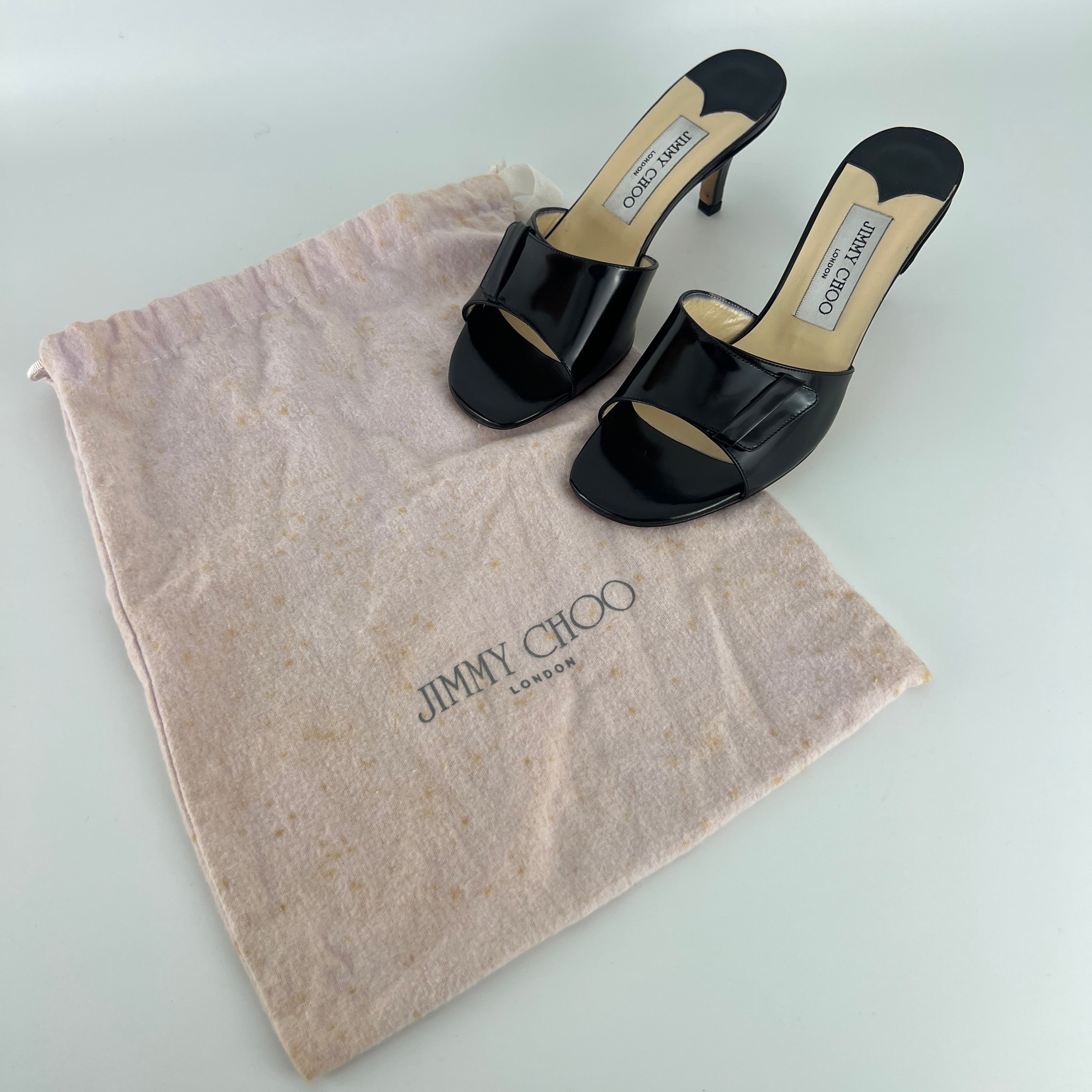 Jimmy Choo | Black Patent Leather Strap Slide Sandal Mules (36)