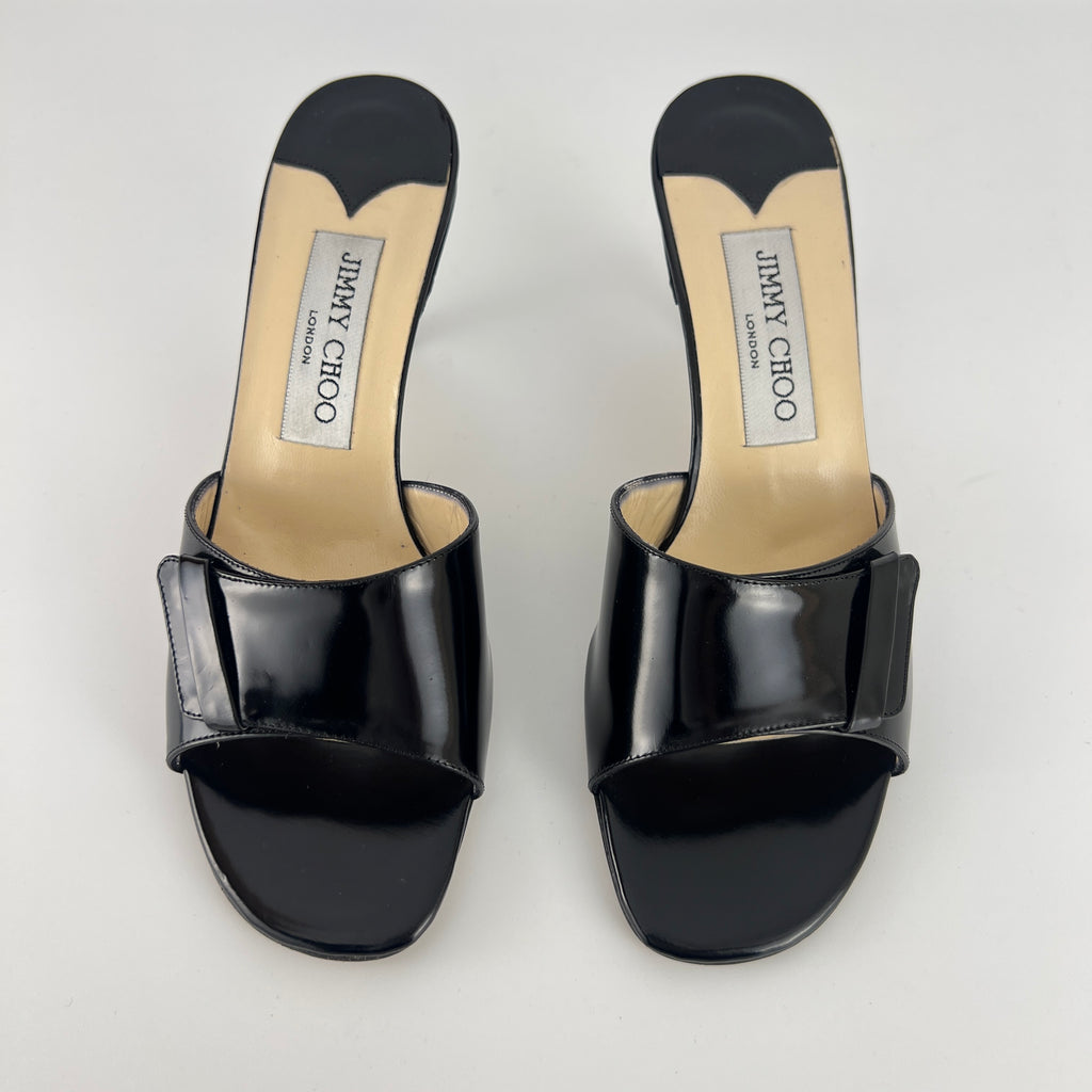 Jimmy Choo | Black Patent Leather Strap Slide Sandal Mules (36)