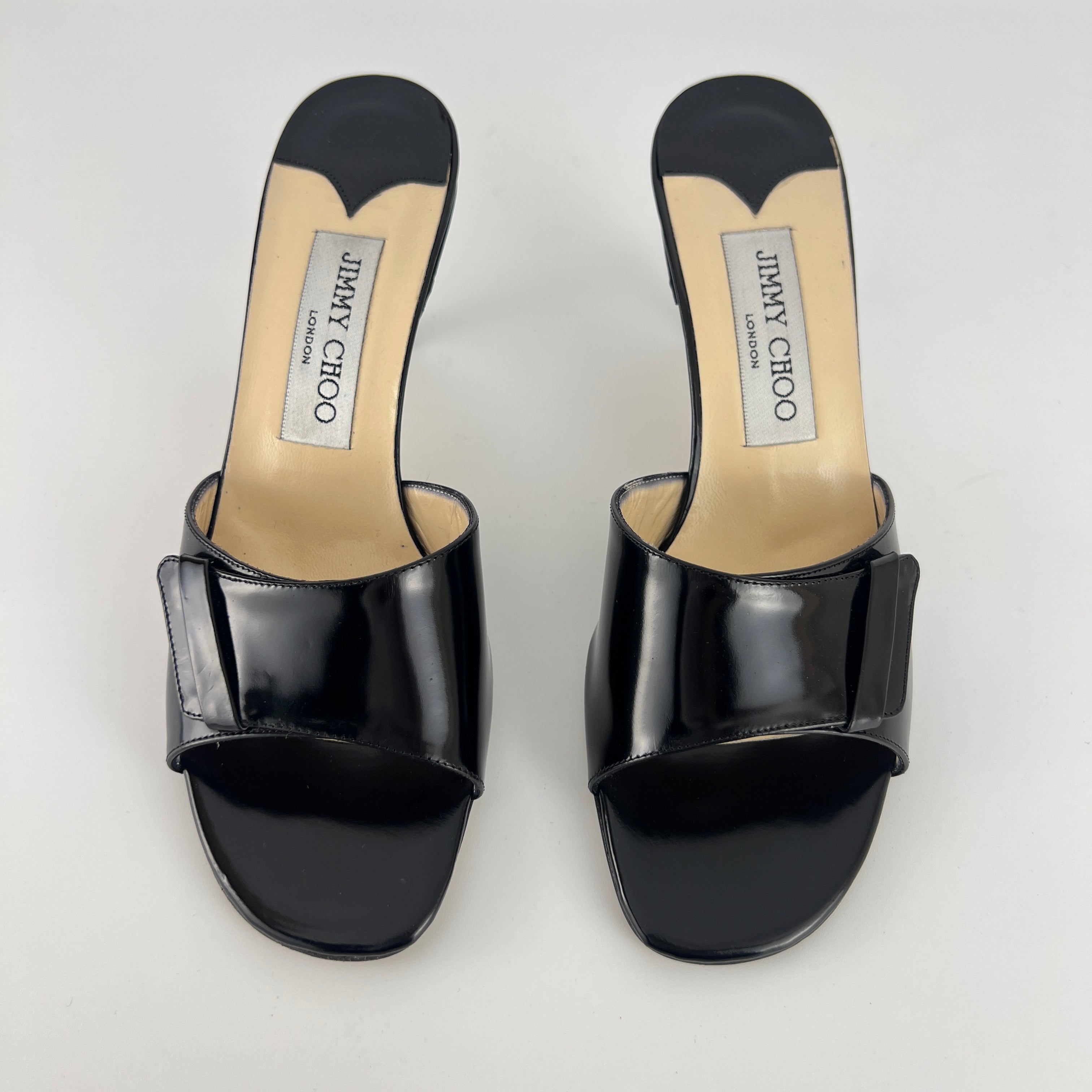 Jimmy Choo | Black Patent Leather Strap Slide Sandal Mules (36)