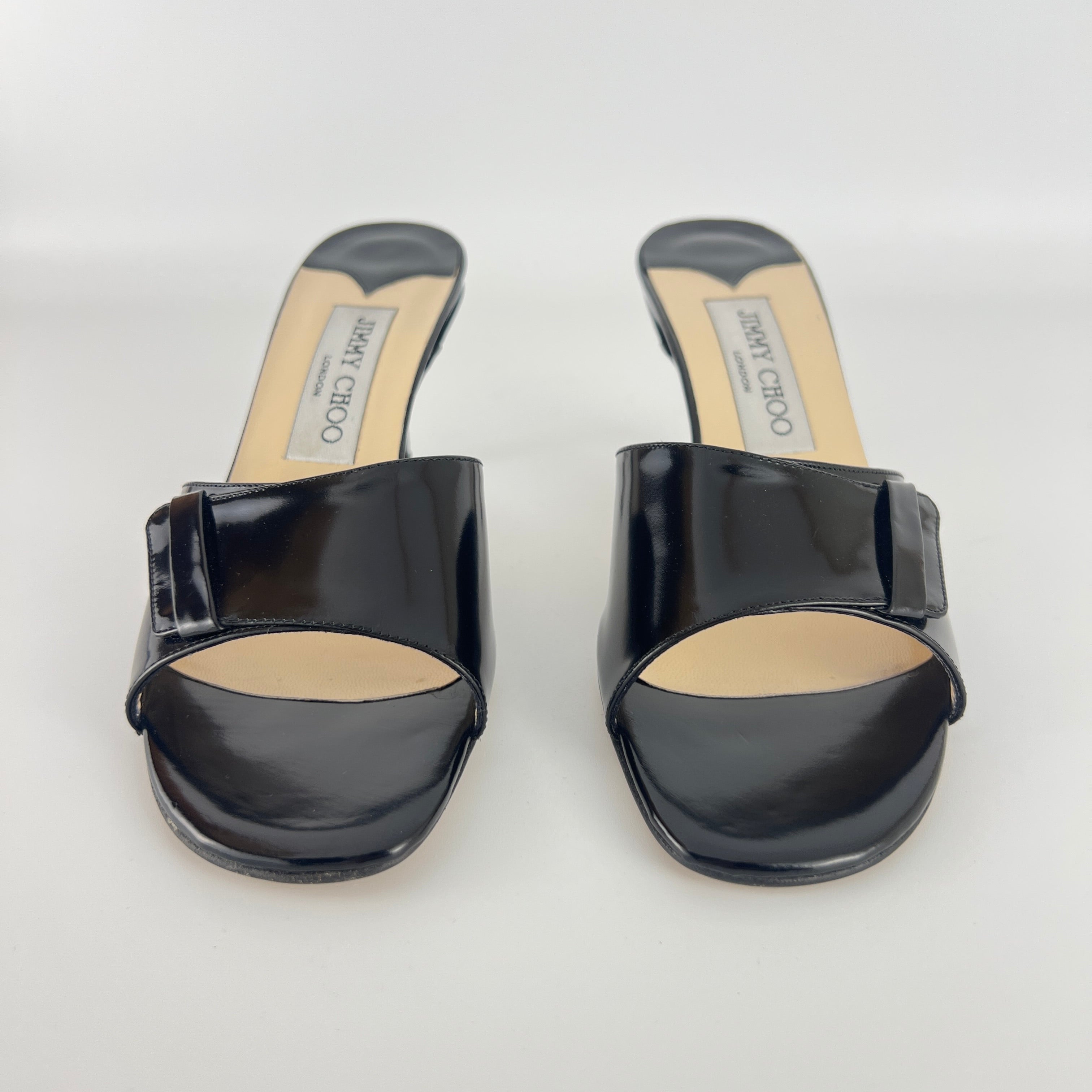 Jimmy Choo | Black Patent Leather Strap Slide Sandal Mules (36)