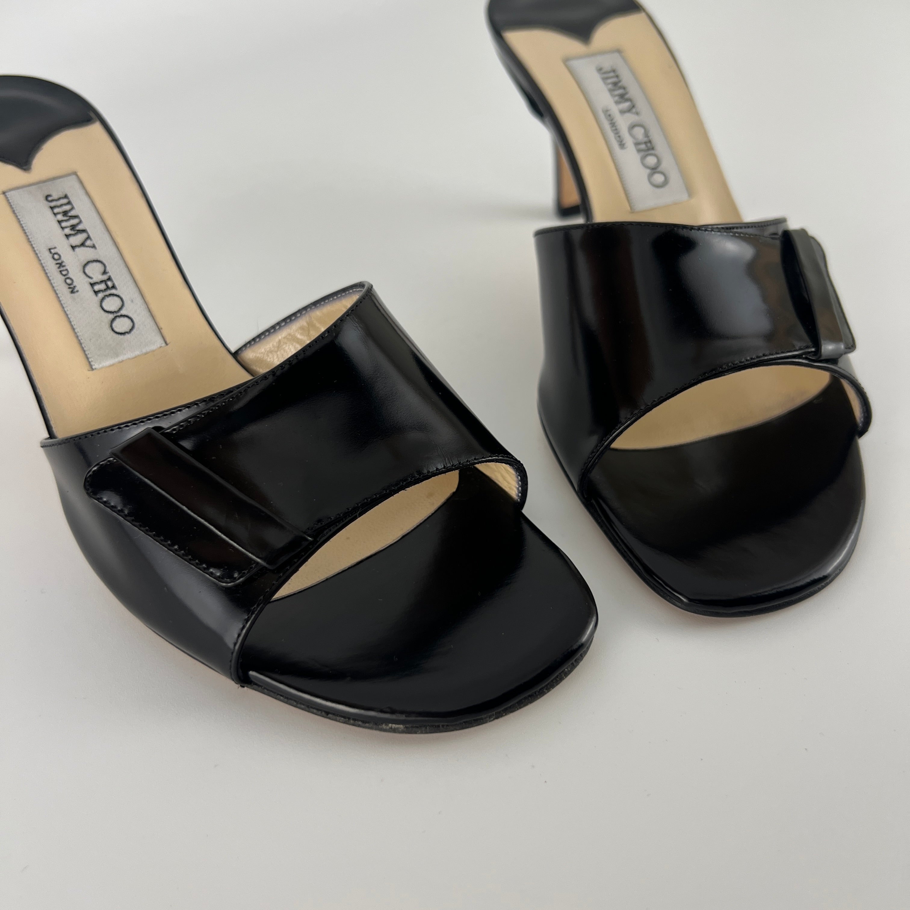 Jimmy Choo | Black Patent Leather Strap Slide Sandal Mules (36)