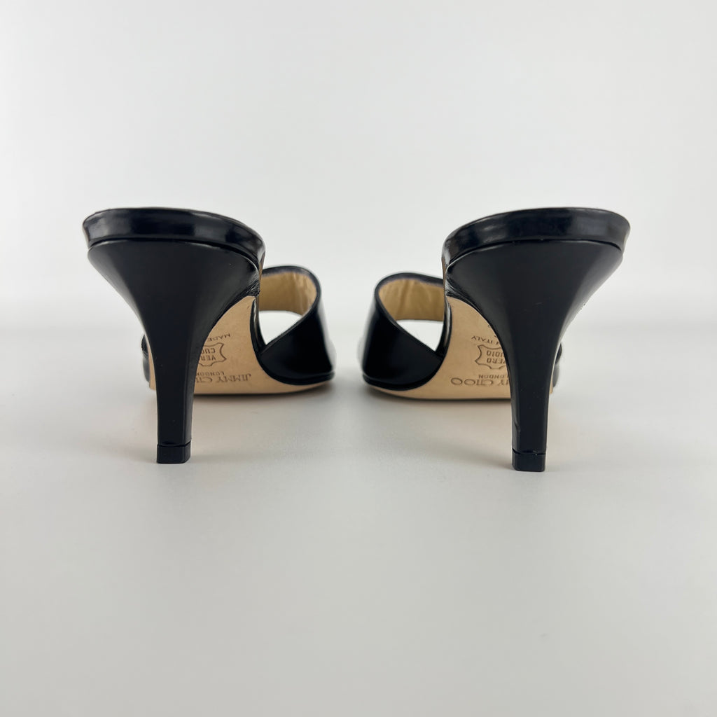 Jimmy Choo | Black Patent Leather Strap Slide Sandal Mules (36)