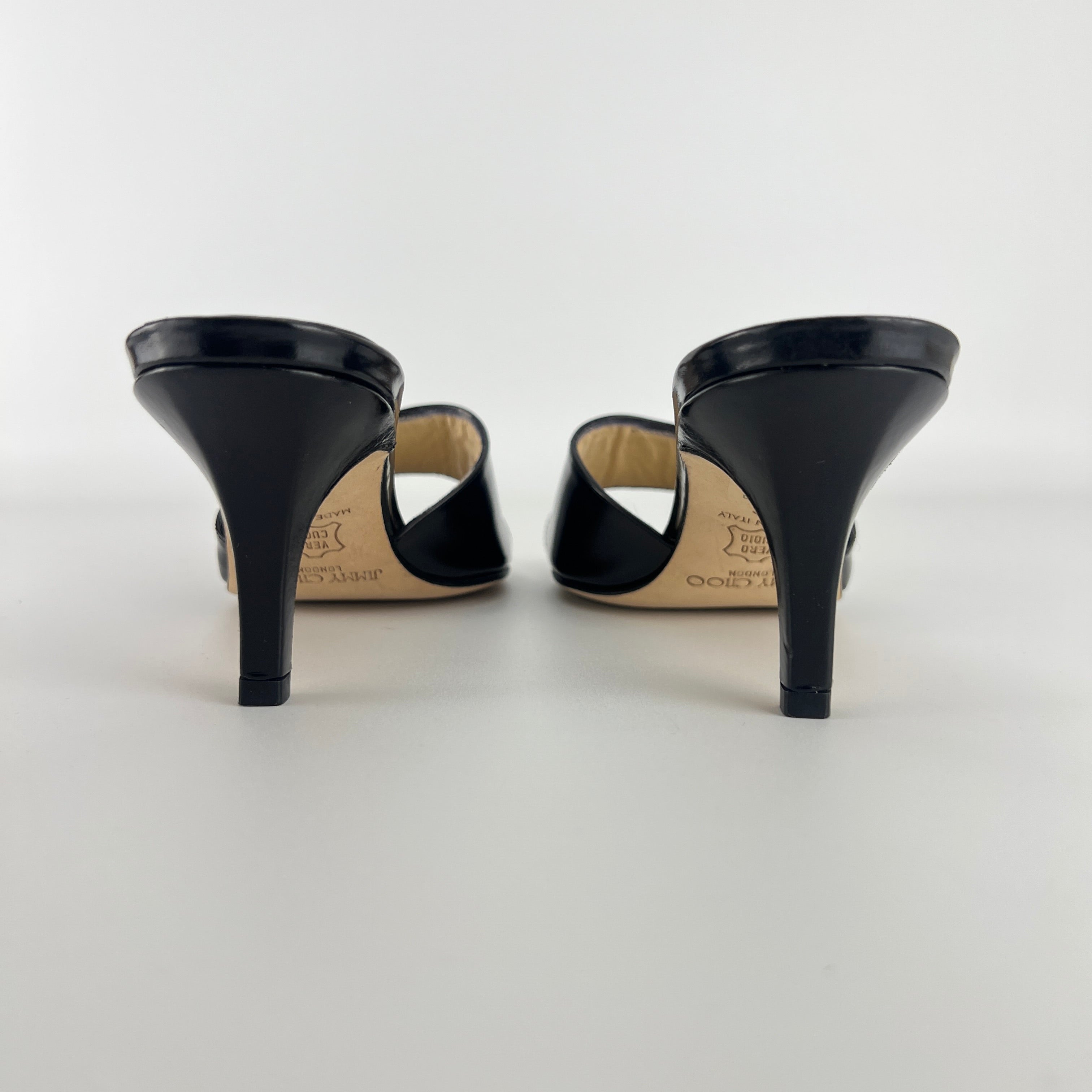 Jimmy Choo | Black Patent Leather Strap Slide Sandal Mules (36)