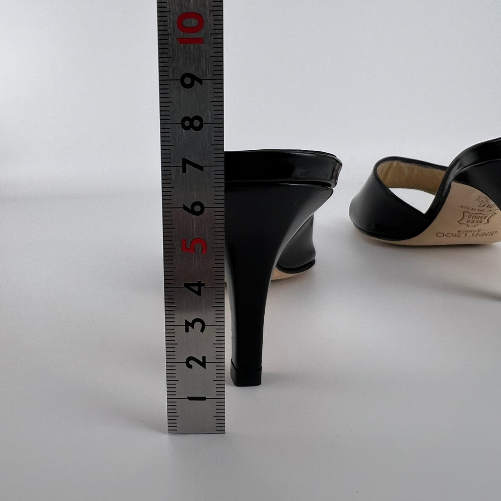 Jimmy Choo | Black Patent Leather Strap Slide Sandal Mules (36)
