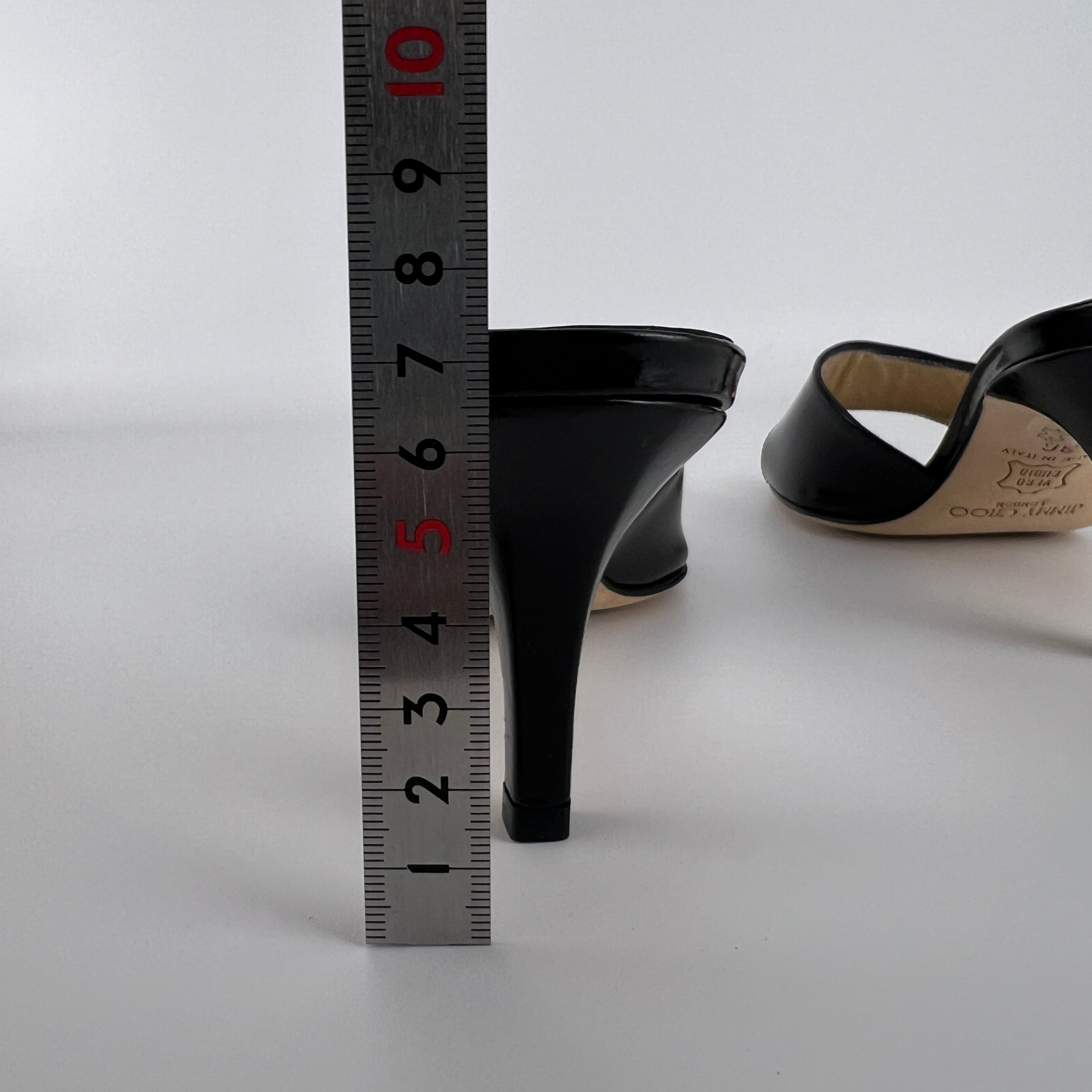 Jimmy Choo | Black Patent Leather Strap Slide Sandal Mules (36)