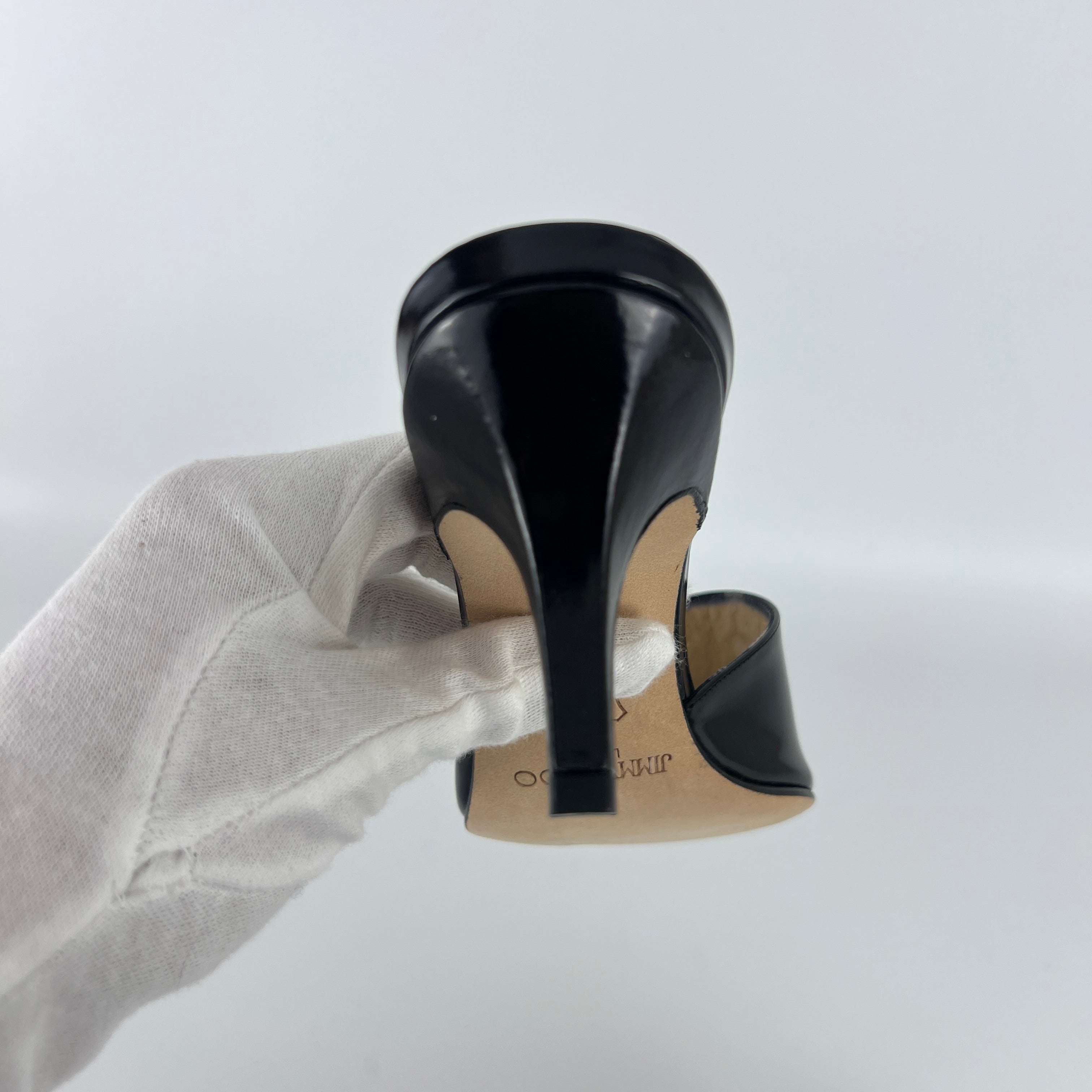 Jimmy Choo | Black Patent Leather Strap Slide Sandal Mules (36)