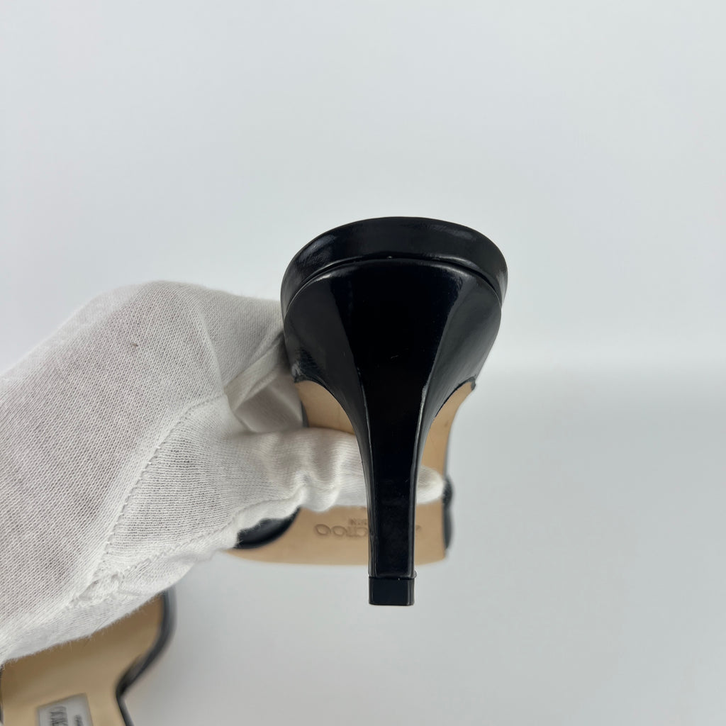 Jimmy Choo | Black Patent Leather Strap Slide Sandal Mules (36)