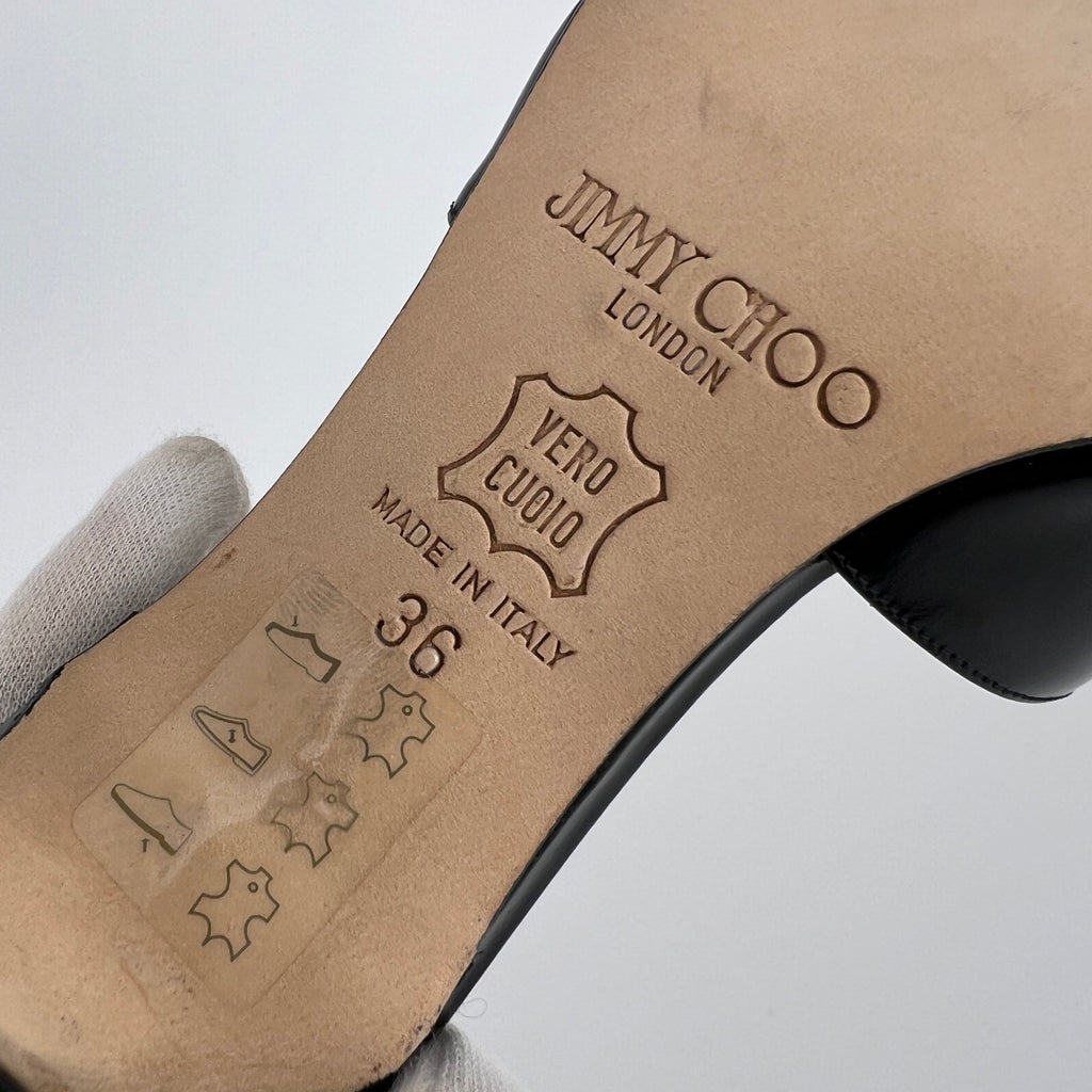Jimmy Choo | Black Patent Leather Strap Slide Sandal Mules (36)
