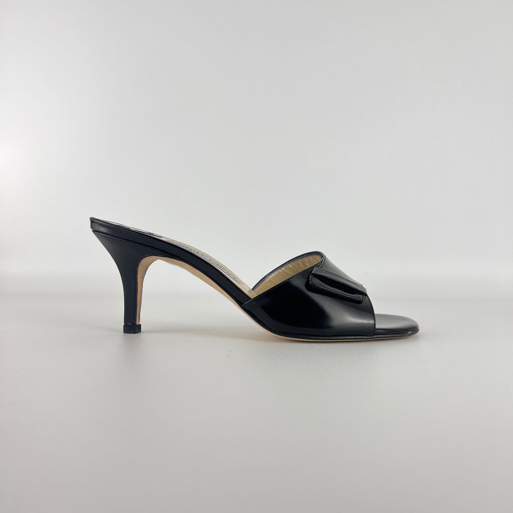Jimmy Choo | Black Patent Leather Strap Slide Sandal Mules (36)