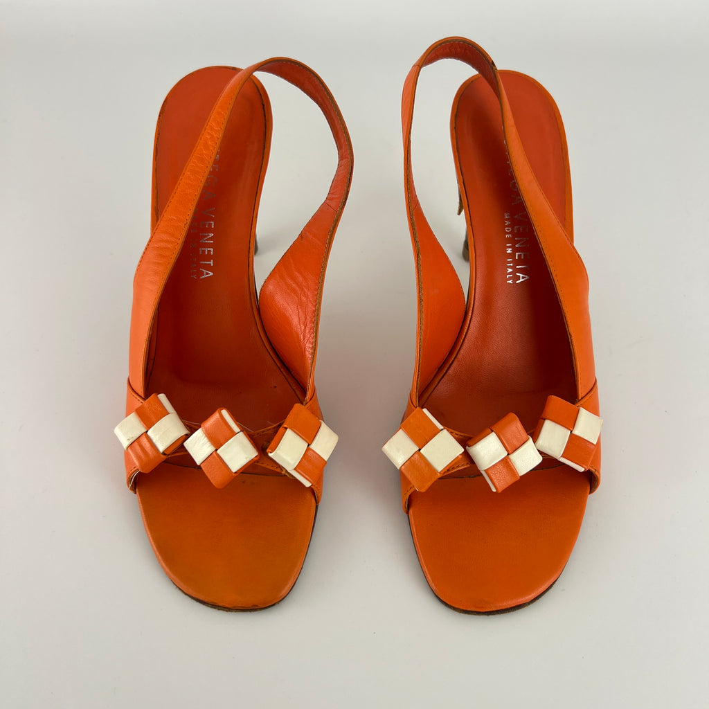 Bottega Veneta | Vintage Intrecciato Orange White Leather Slingback Sandals (35.5)
