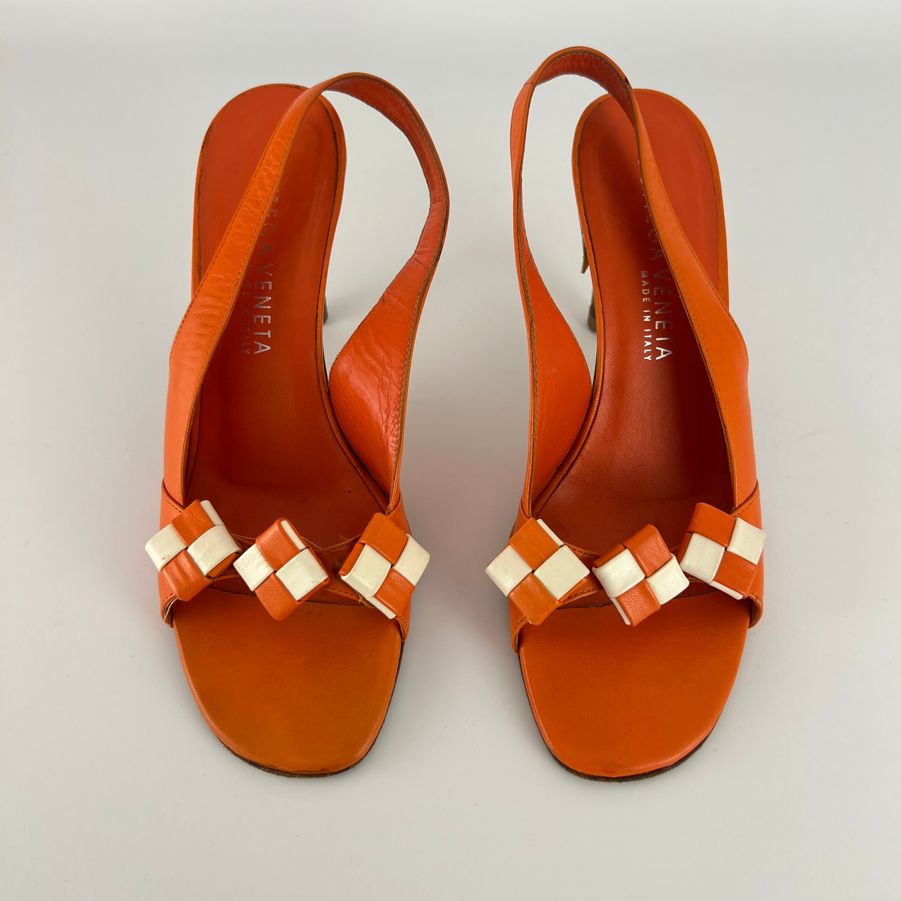 Bottega Veneta | Vintage Intrecciato Orange White Leather Slingback Sandals (35.5)