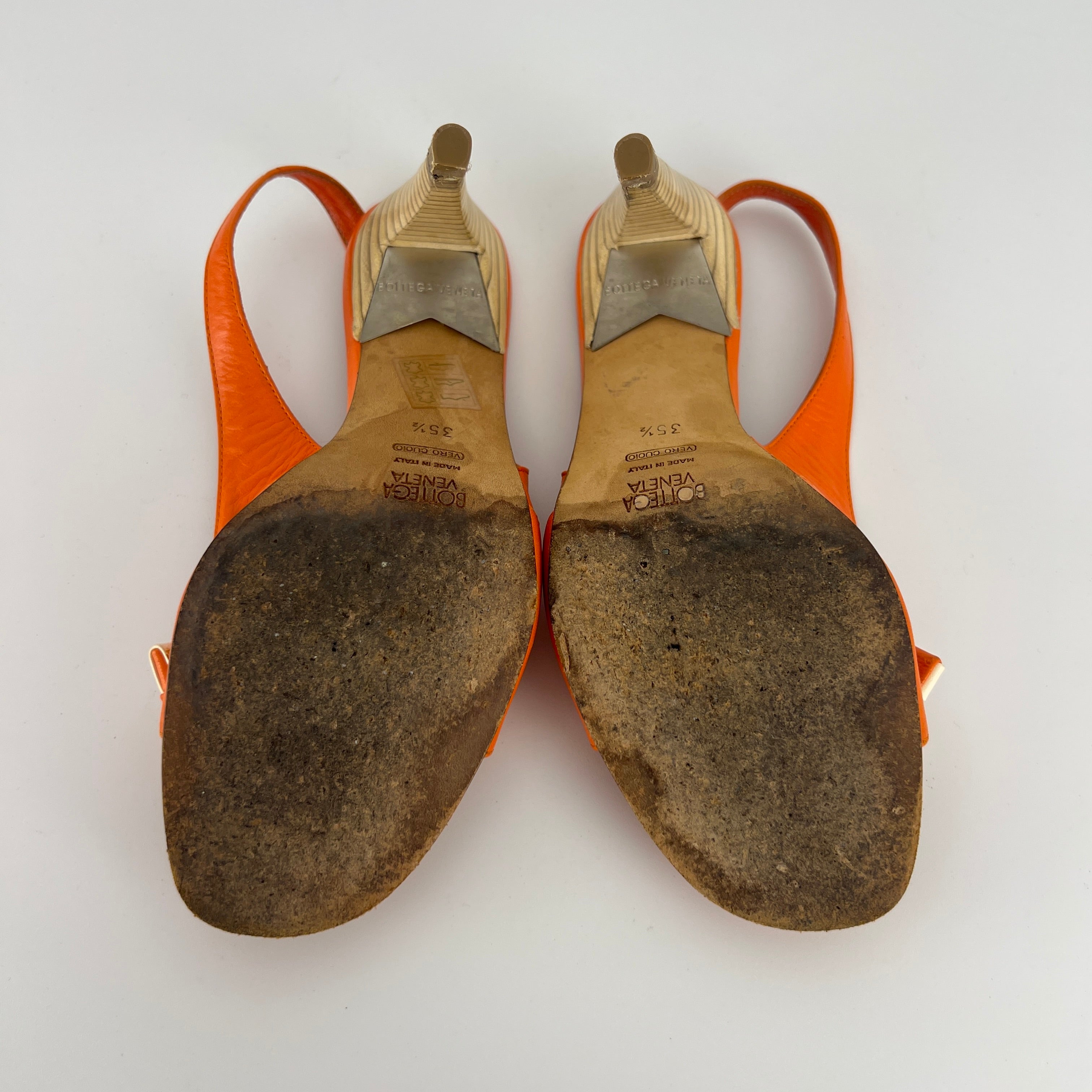 Bottega Veneta | Vintage Intrecciato Orange White Leather Slingback Sandals (35.5)