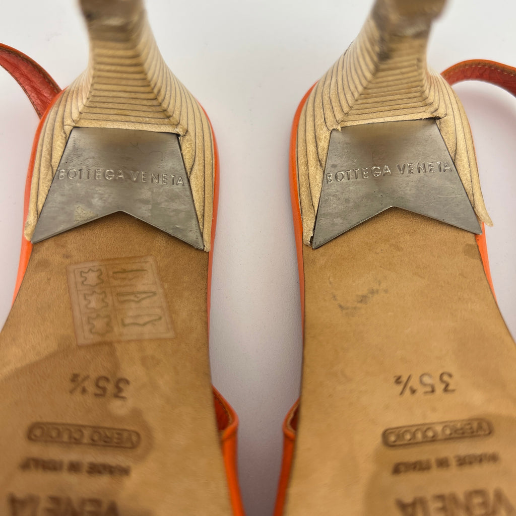 Bottega Veneta | Vintage Intrecciato Orange White Leather Slingback Sandals (35.5)