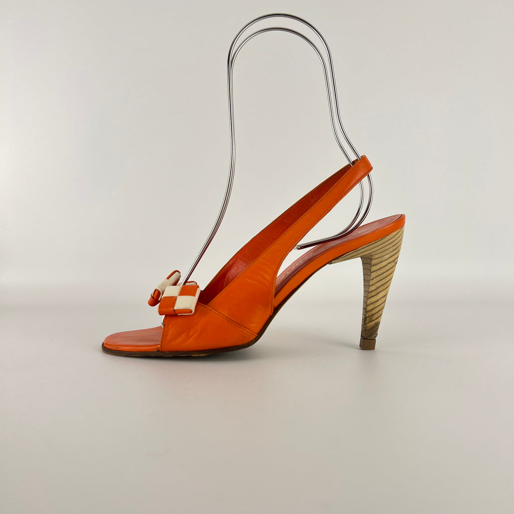 Bottega Veneta | Vintage Intrecciato Orange White Leather Slingback Sandals (35.5)