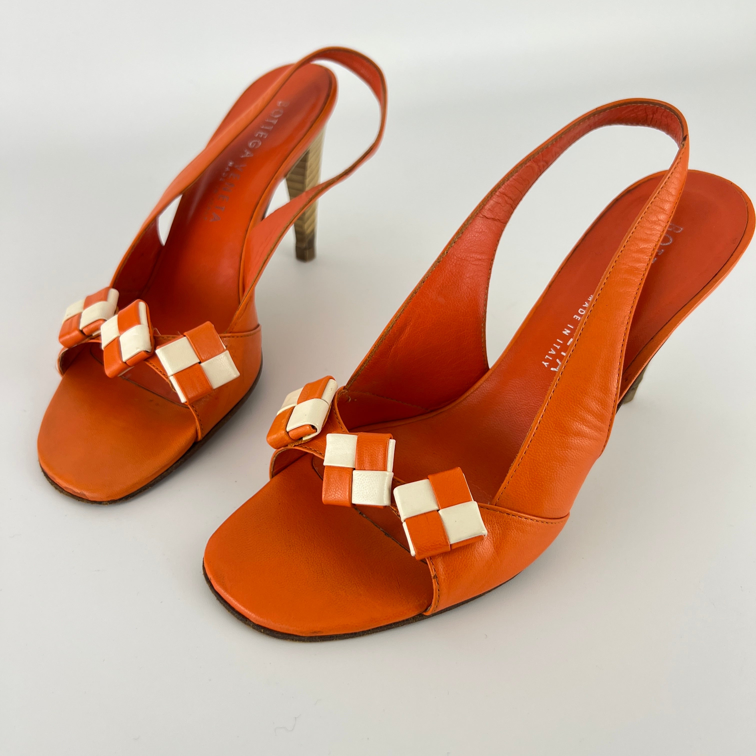 Bottega Veneta | Vintage Intrecciato Orange White Leather Slingback Sandals (35.5)
