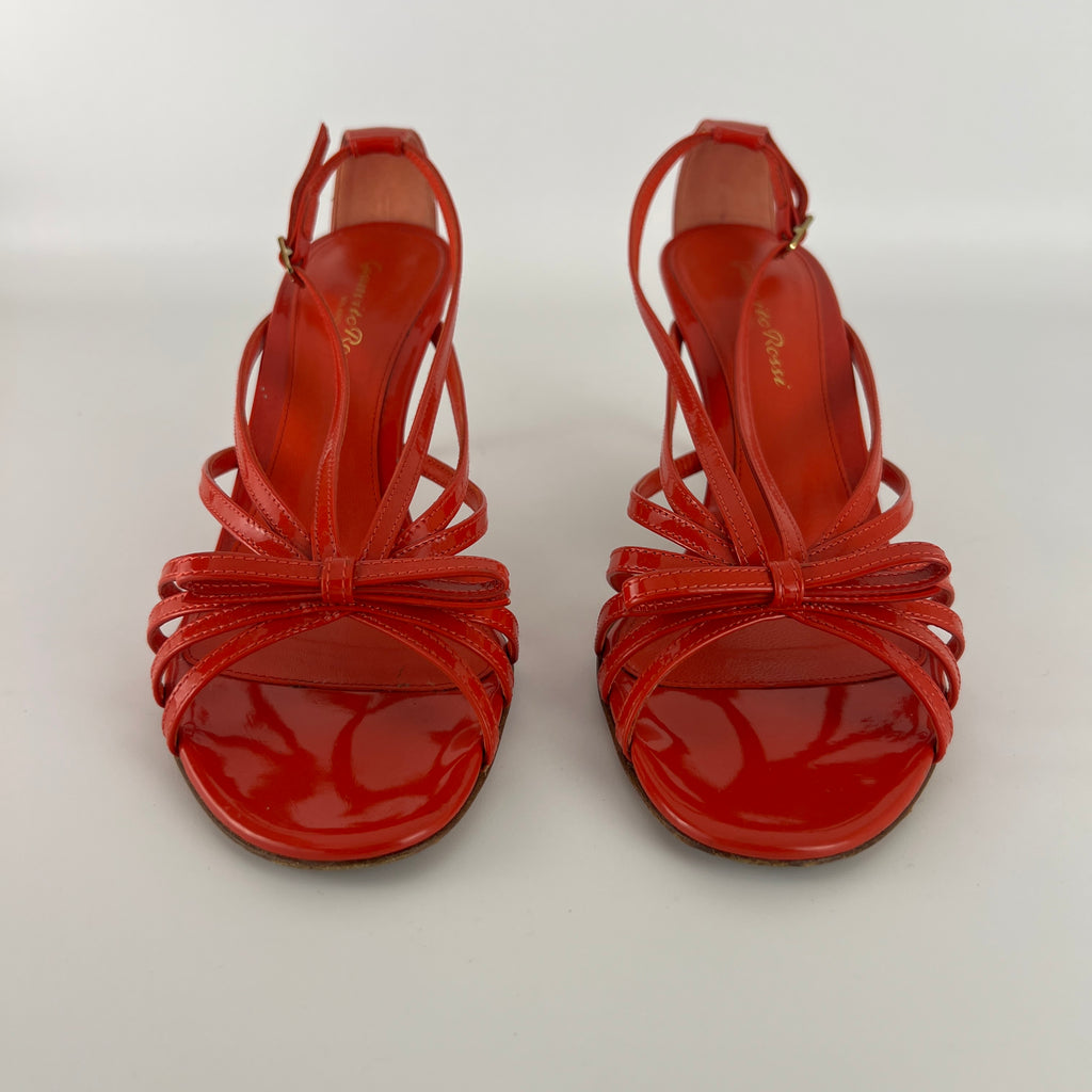 Gianvito Rossi | Red Patent Leather Bow Strappy Sandal Stiletto Heels (37)