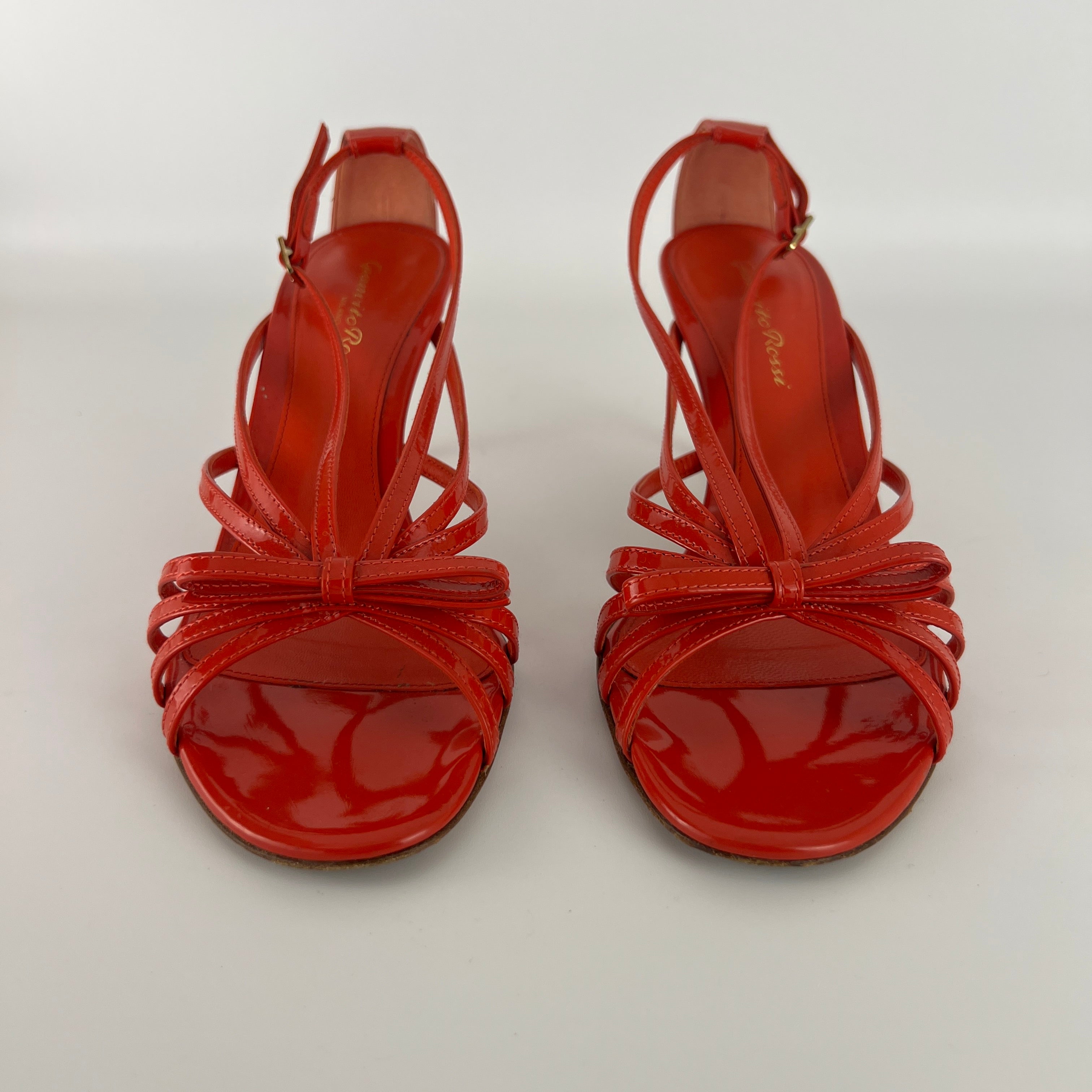 Gianvito Rossi | Red Patent Leather Bow Strappy Sandal Stiletto Heels (37)