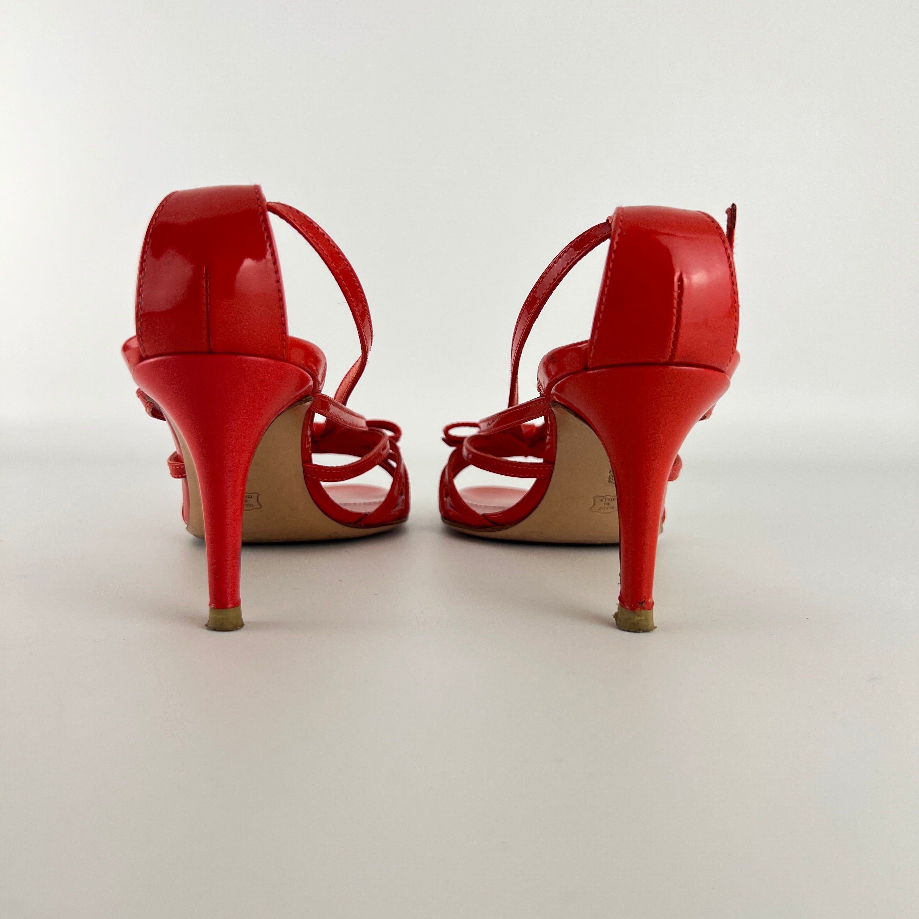 Gianvito Rossi | Red Patent Leather Bow Strappy Sandal Stiletto Heels (37)