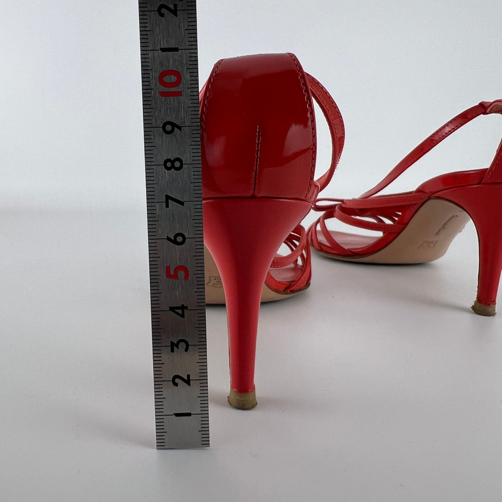 Gianvito Rossi | Red Patent Leather Bow Strappy Sandal Stiletto Heels (37)