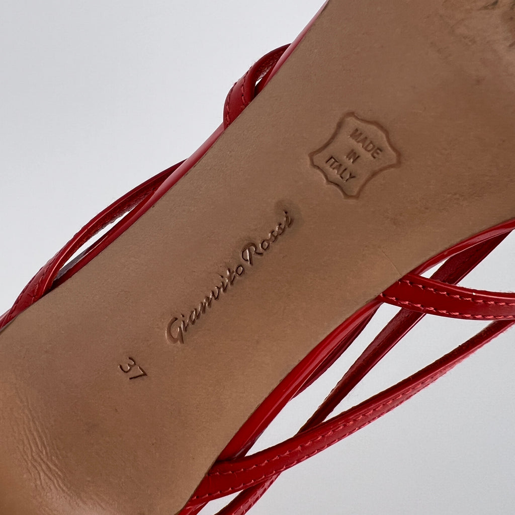 Gianvito Rossi | Red Patent Leather Bow Strappy Sandal Stiletto Heels (37)