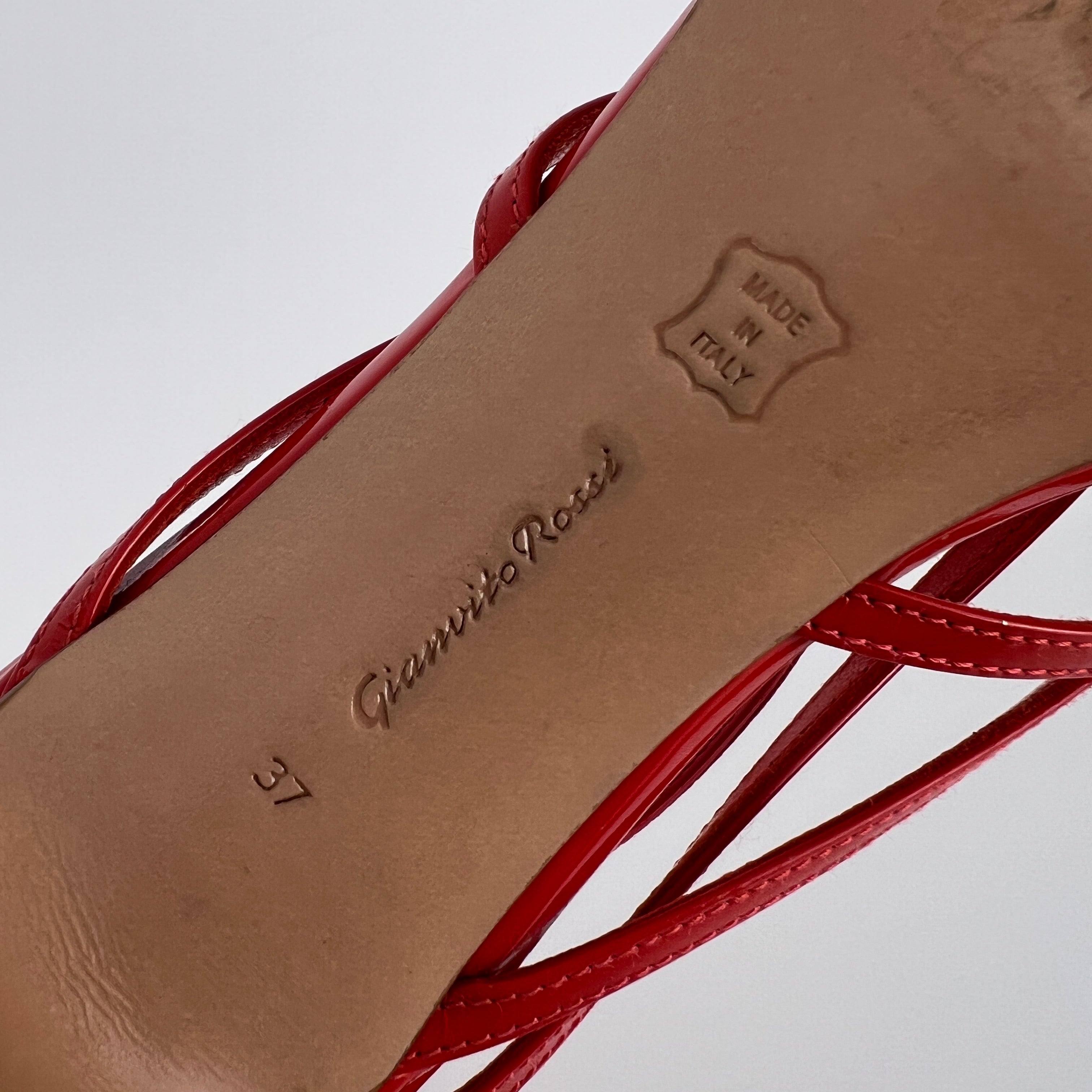 Gianvito Rossi | Red Patent Leather Bow Strappy Sandal Stiletto Heels (37)