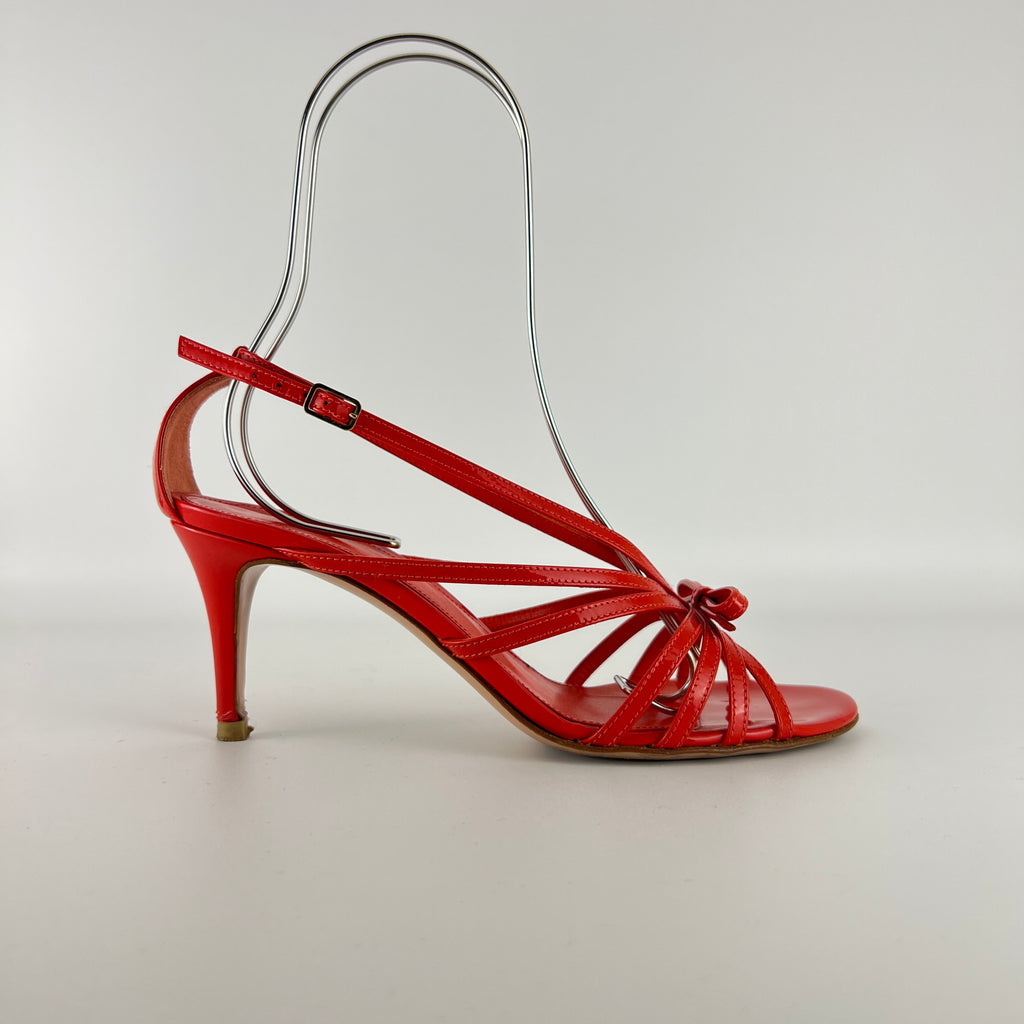 Gianvito Rossi | Red Patent Leather Bow Strappy Sandal Stiletto Heels (37)