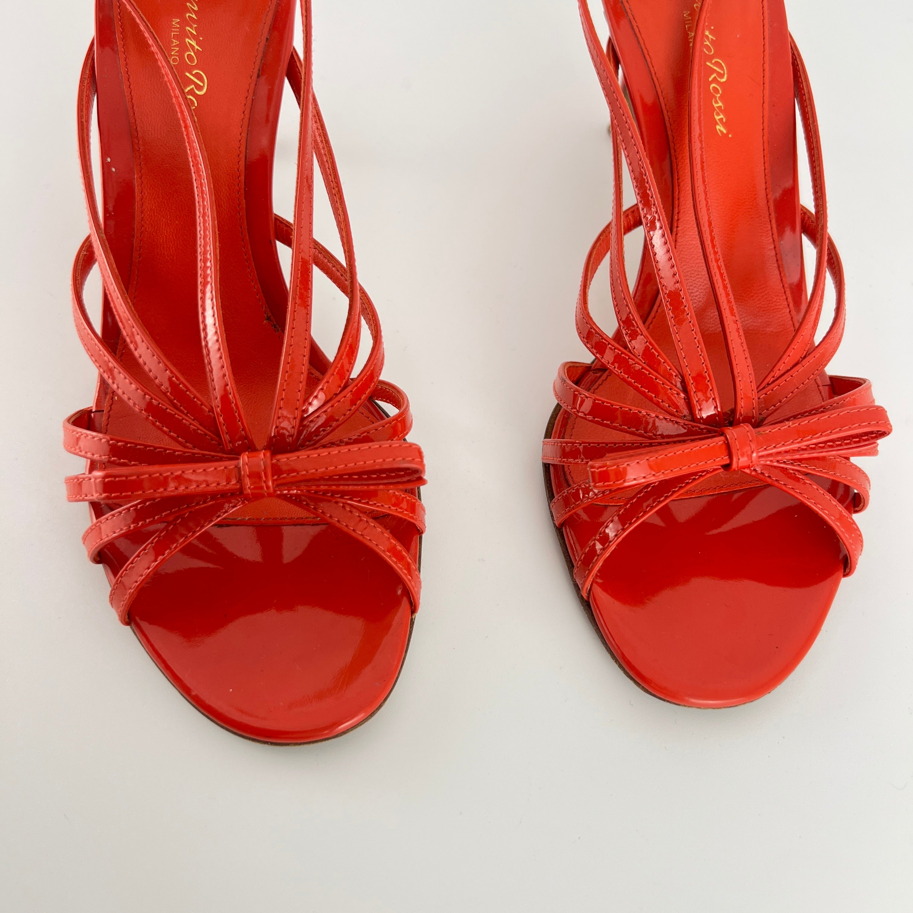 Gianvito Rossi | Red Patent Leather Bow Strappy Sandal Stiletto Heels (37)