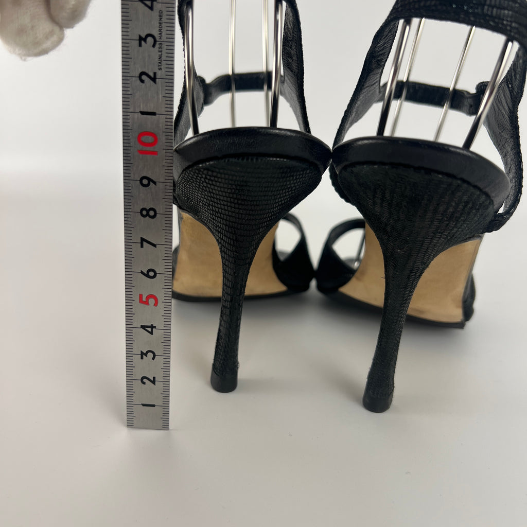 Manolo Blahnik | Vintage Black Shimmer Exotic Embossed Leather Thong Heels (37.5)