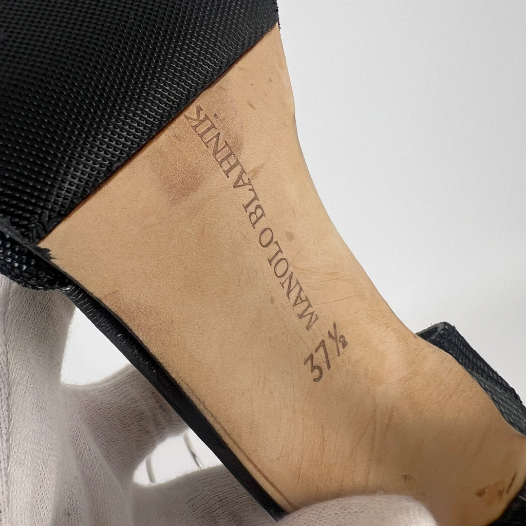 Manolo Blahnik | Vintage Black Shimmer Exotic Embossed Leather Thong Heels (37.5)