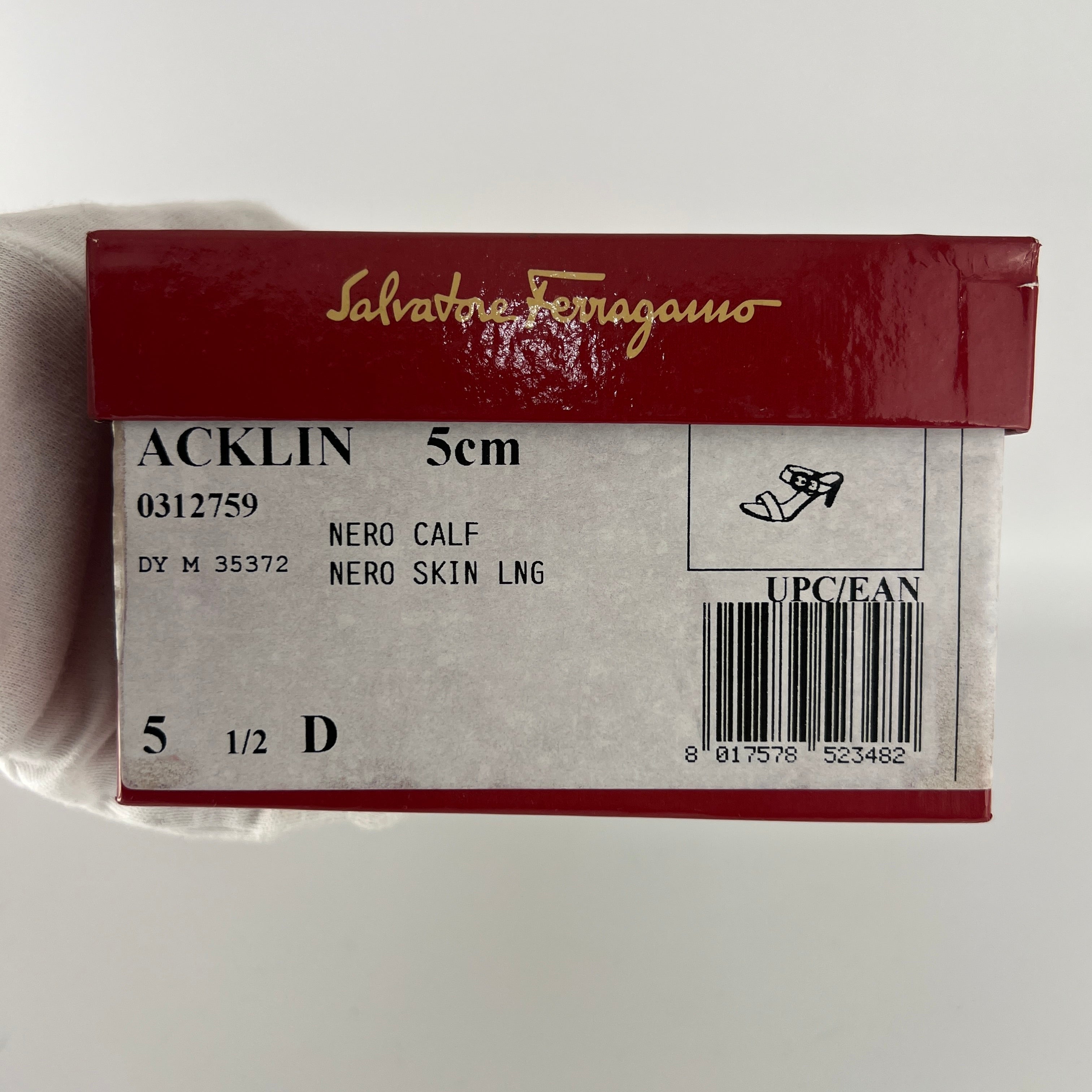 Ferragamo | Acklin Black Leather Wood Logo Buckle Sandal Slide Heels (35.5)