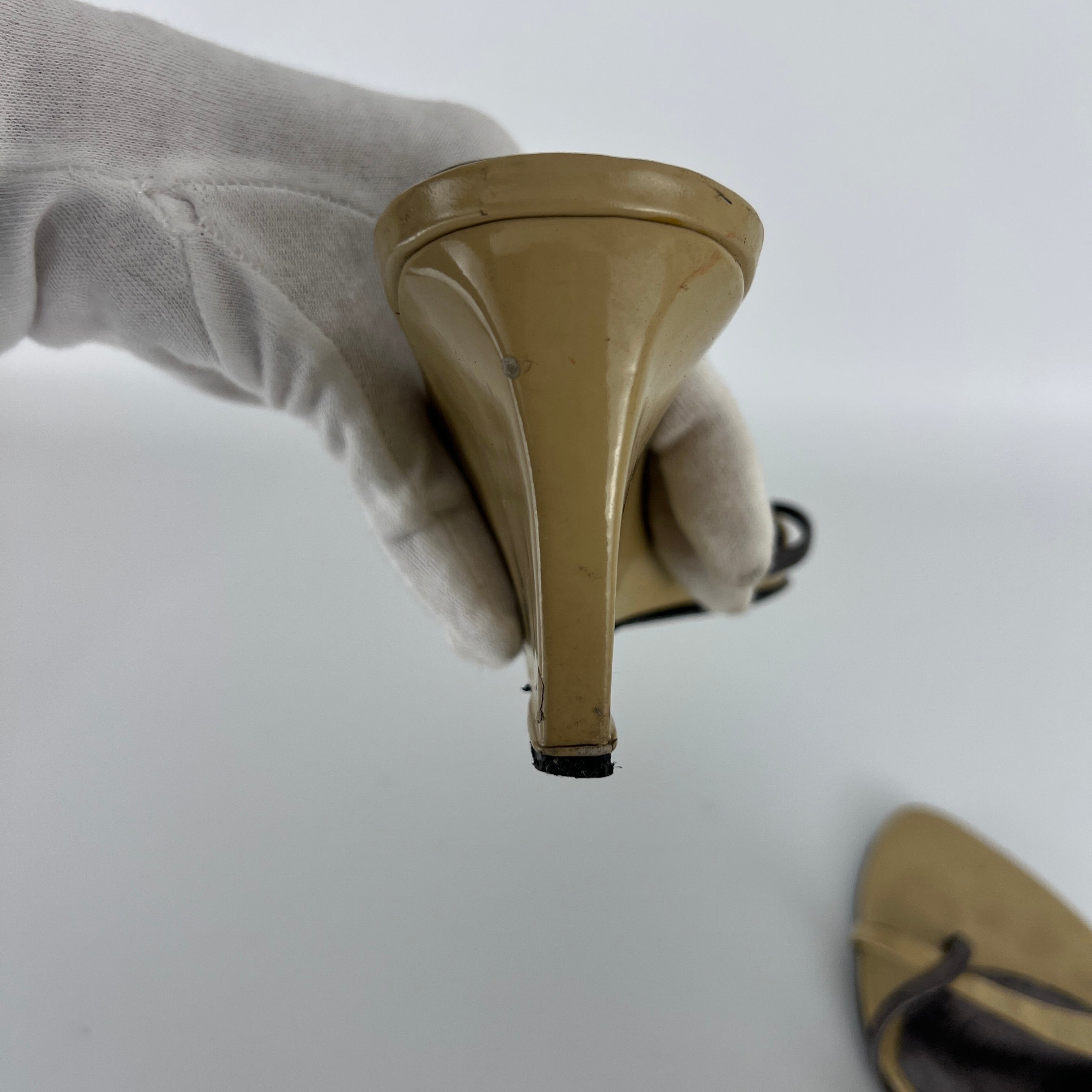 Sergio Rossi | Beige Black Leather Thong Strap Wedge Heel Slide Sandals (37.5)