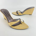 Sergio Rossi | Beige Black Leather Thong Strap Wedge Heel Slide Sandals (37.5)