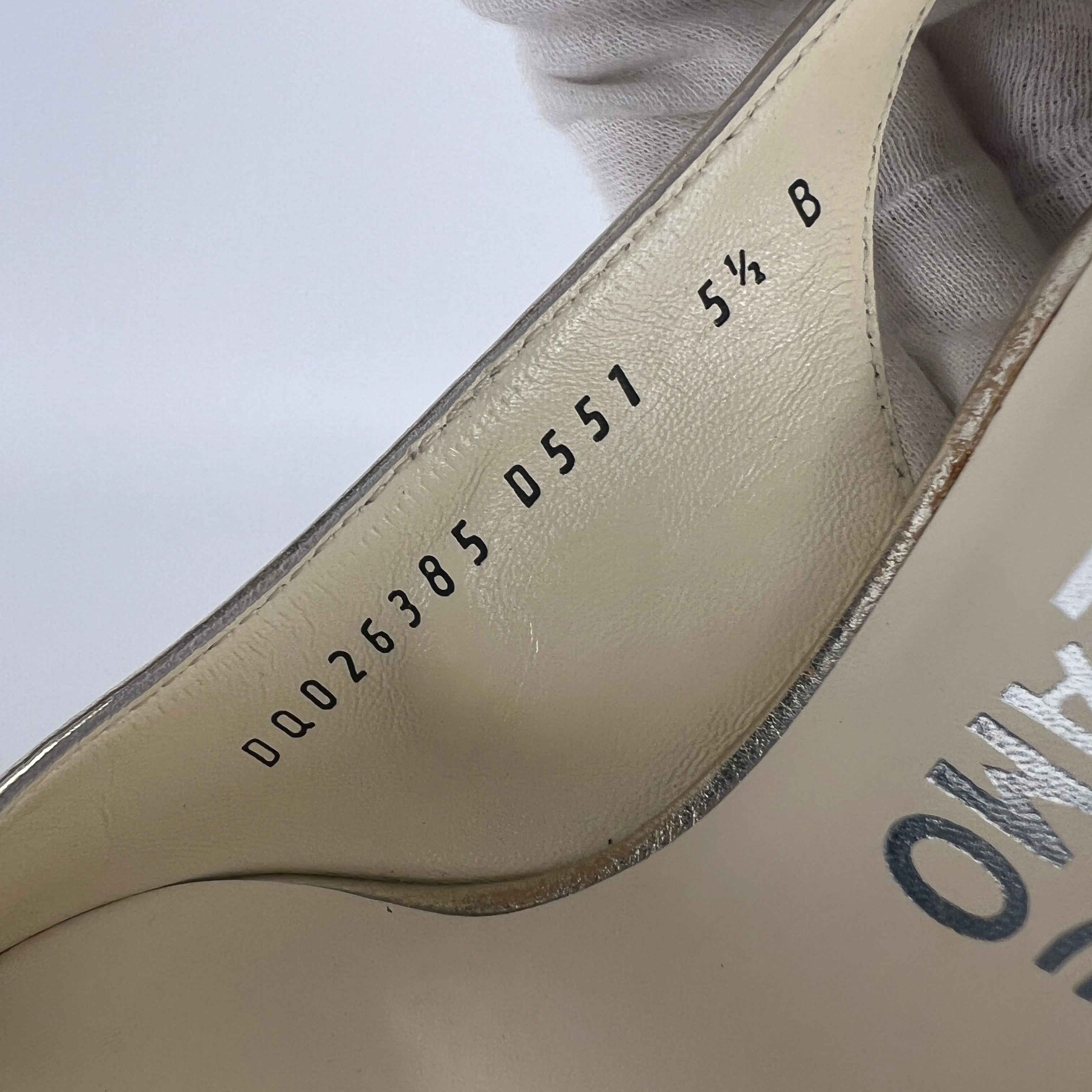 Ferragamo | Metallic Gold Leather Bow Peep Toe Slingback Kitten Heels (5.5 / 35.5)