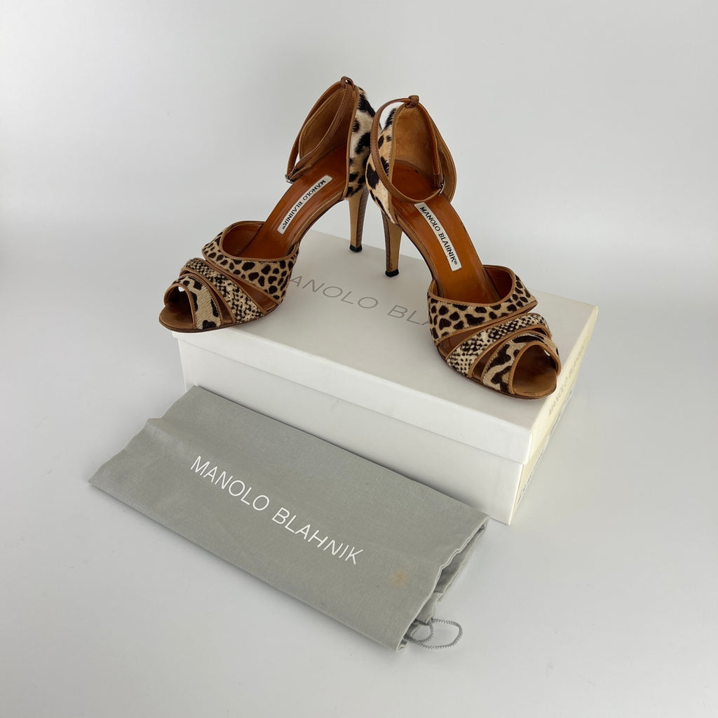 Manolo Blahnik | Leopard Animal Print Calf Hair Strappy D'Orsay Pumps (37)