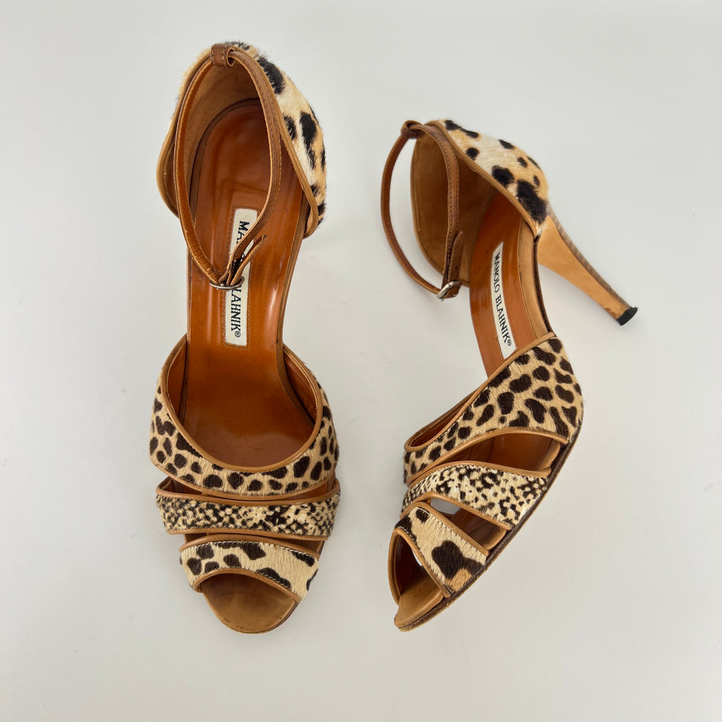Manolo Blahnik | Leopard Animal Print Calf Hair Strappy D'Orsay Pumps (37)