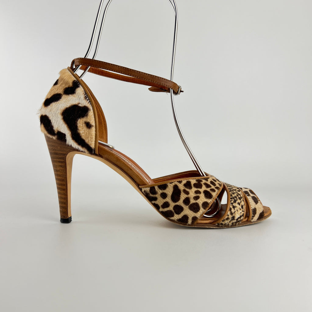 Manolo Blahnik | Leopard Animal Print Calf Hair Strappy D'Orsay Pumps (37)