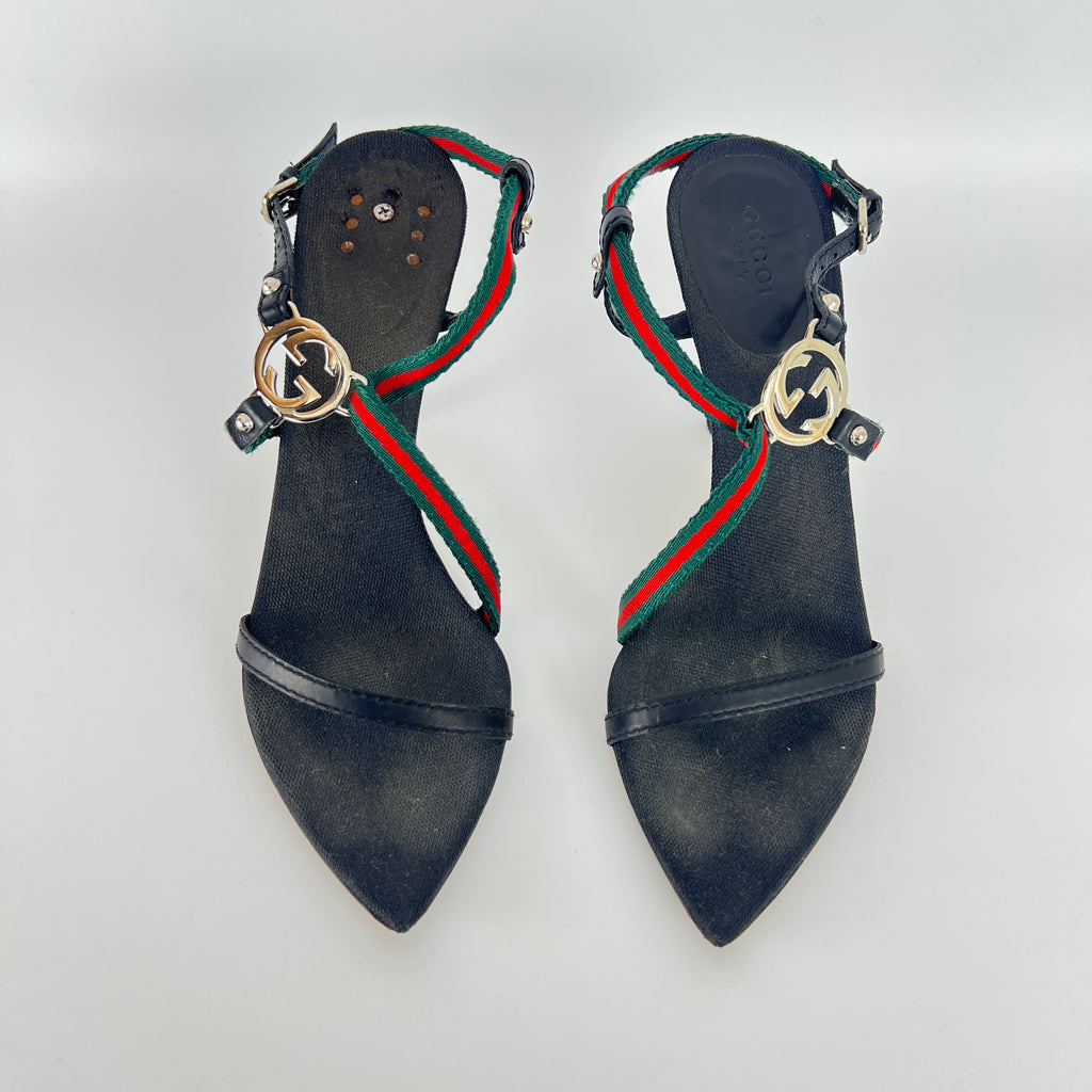 Gucci | Vintage Tom Ford Era Strappy Sandals GG Logo Stilettos Heels (36.5)