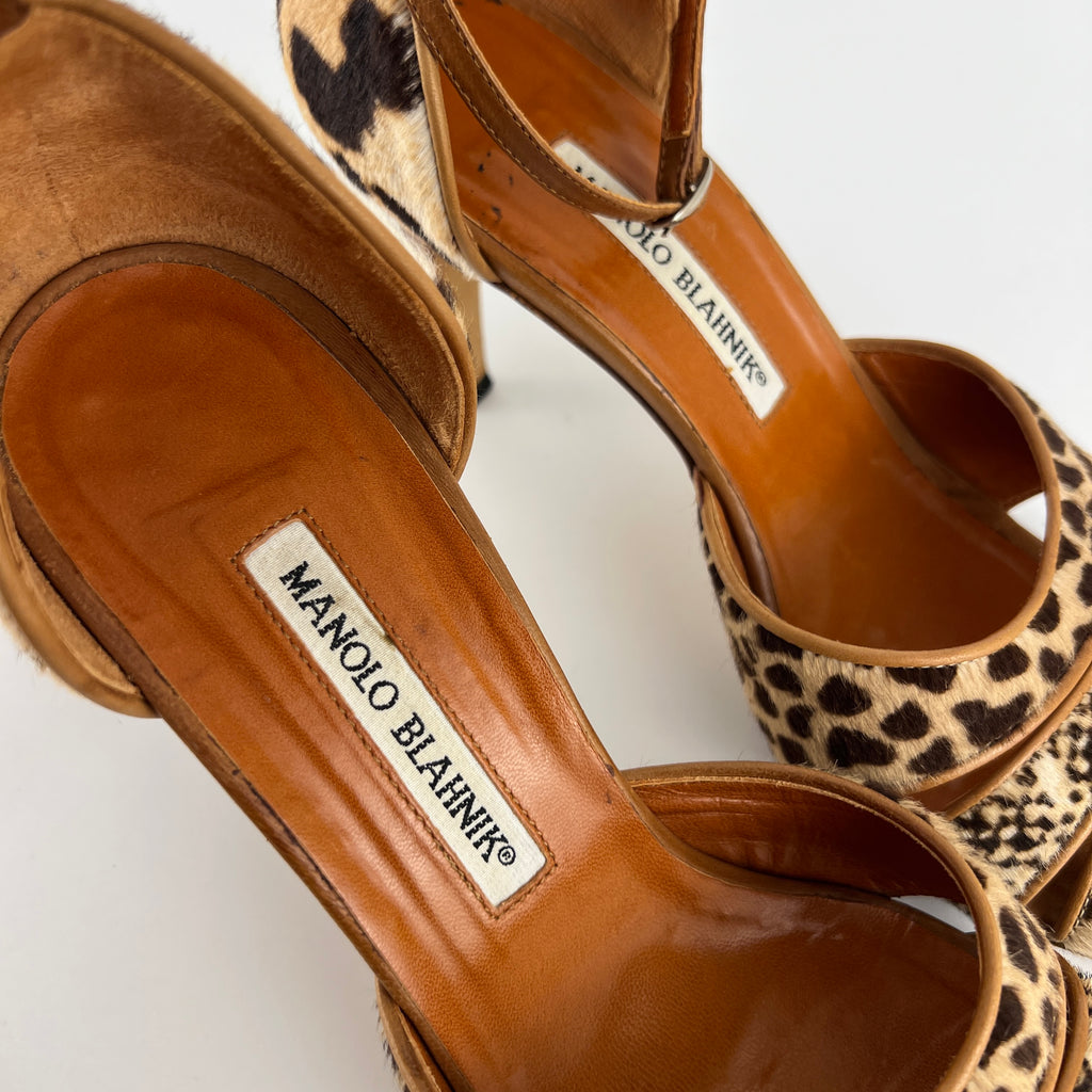 Manolo Blahnik | Leopard Animal Print Calf Hair Strappy D'Orsay Pumps (37)