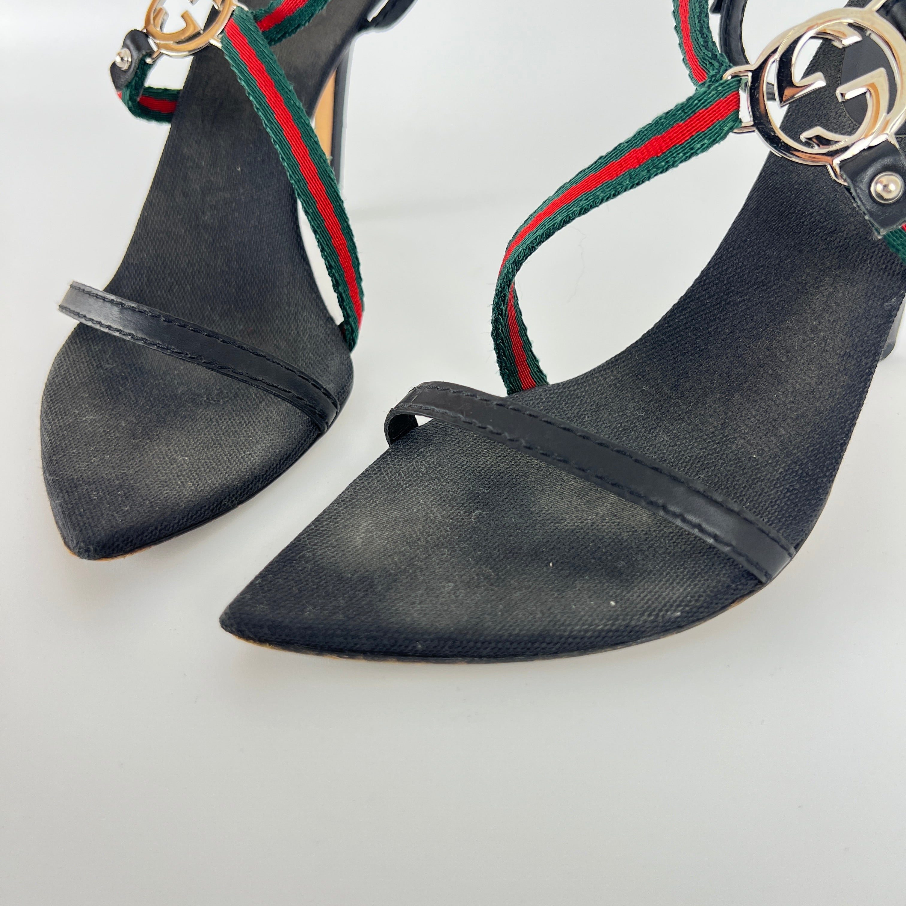 Gucci | Vintage Tom Ford Era Strappy Sandals GG Logo Stilettos Heels (36.5)