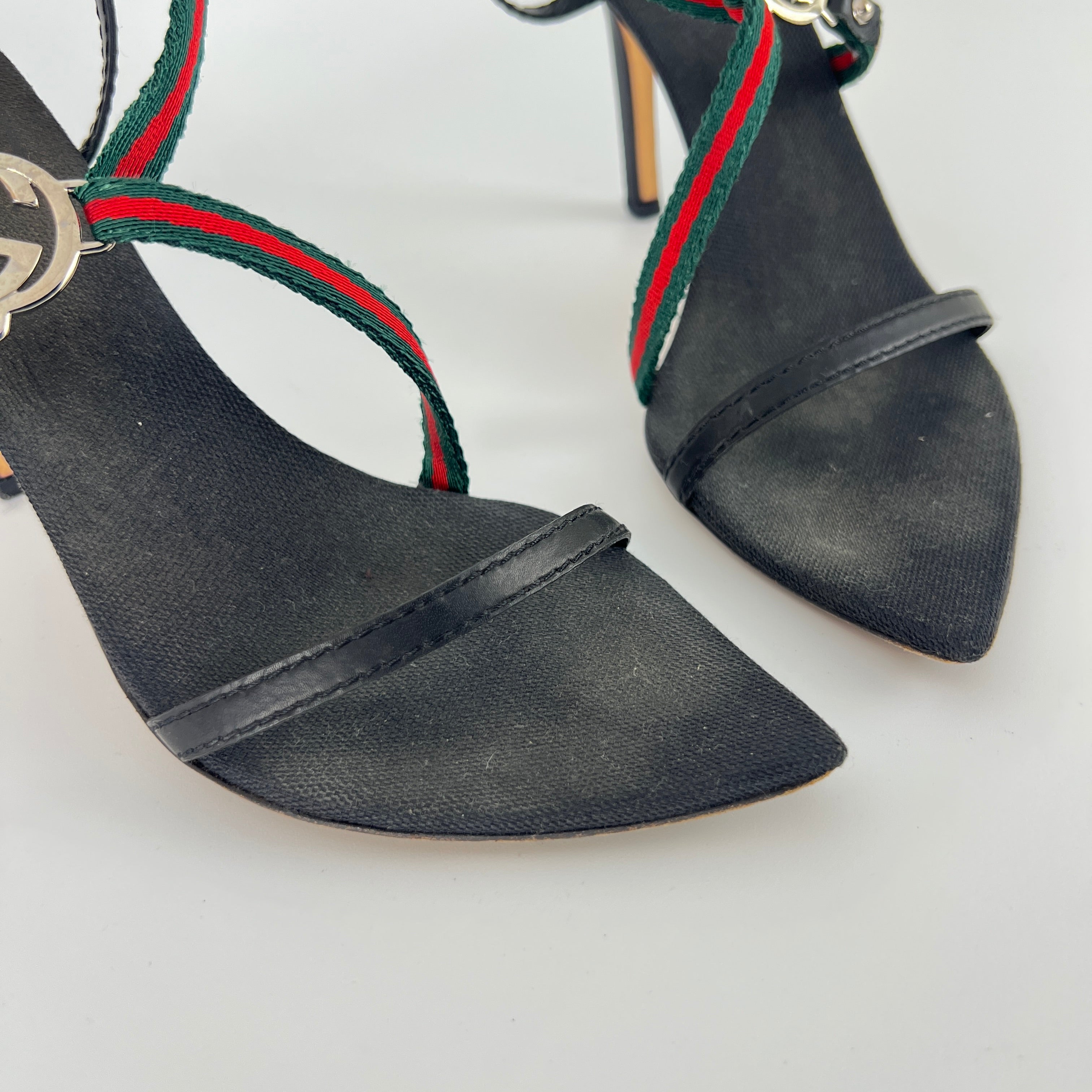 Gucci | Vintage Tom Ford Era Strappy Sandals GG Logo Stilettos Heels (36.5)