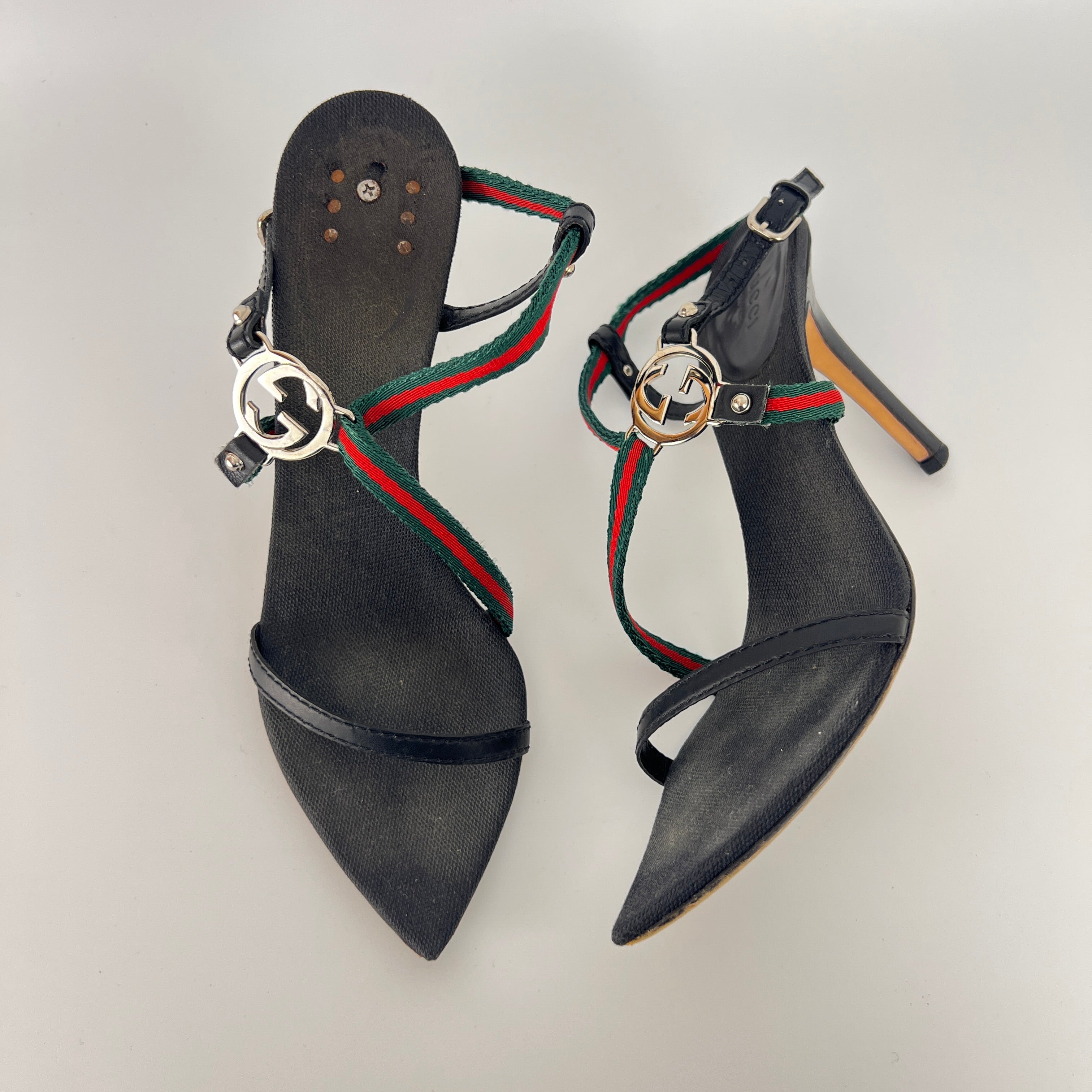 Gucci | Vintage Tom Ford Era Strappy Sandals GG Logo Stilettos Heels (36.5)