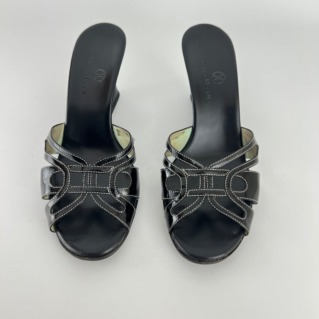 Cole Haan | Black Patent Leather Sculptural Wedge Slide Heel (6 , 36)
