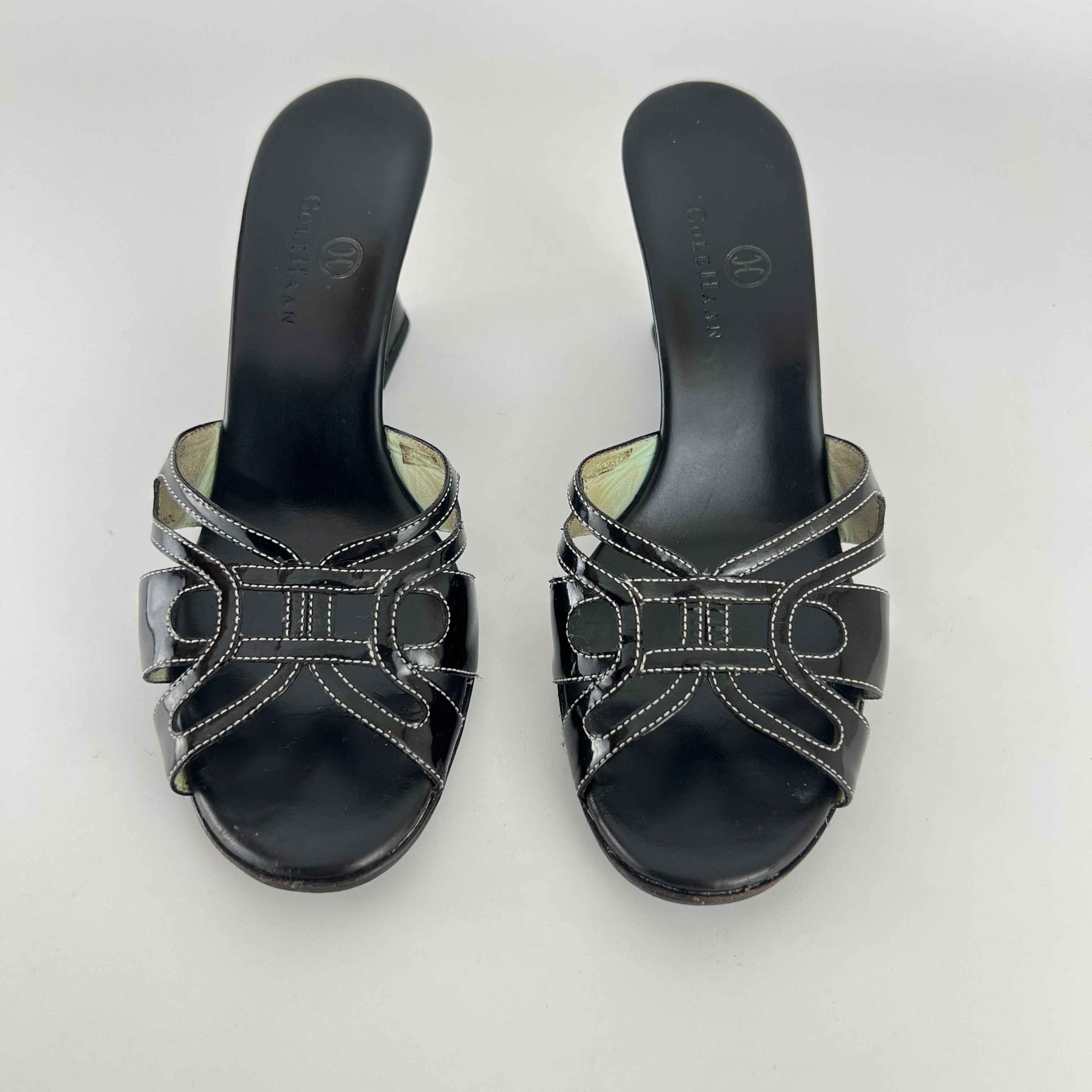Cole Haan | Black Patent Leather Sculptural Wedge Slide Heel (6 , 36)