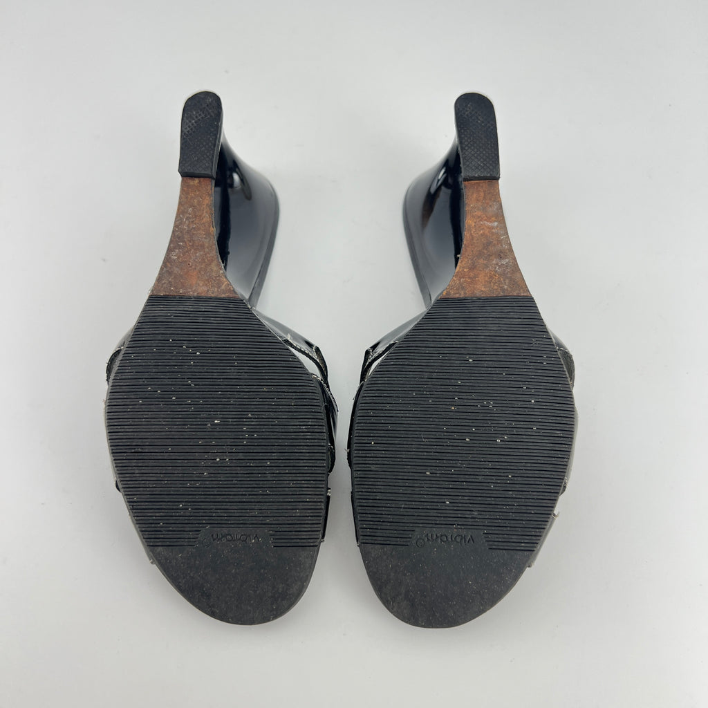 Cole Haan | Black Patent Leather Sculptural Wedge Slide Heel (6 , 36)