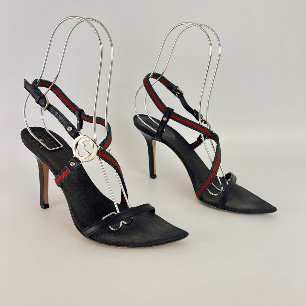 Gucci | Vintage Tom Ford Era Strappy Sandals GG Logo Stilettos Heels (36.5)